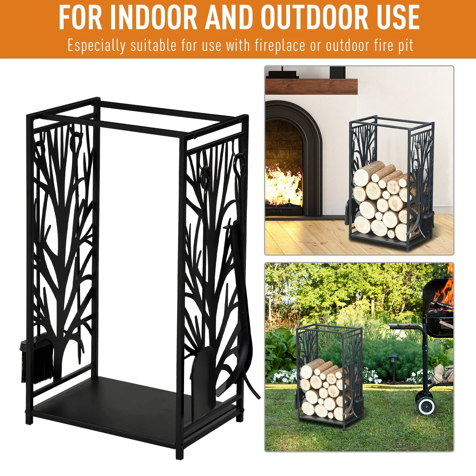 Heavy Duty Firewood Wood Log Rack Fireplace Wood Storagew/ 4 Tools - Image 4