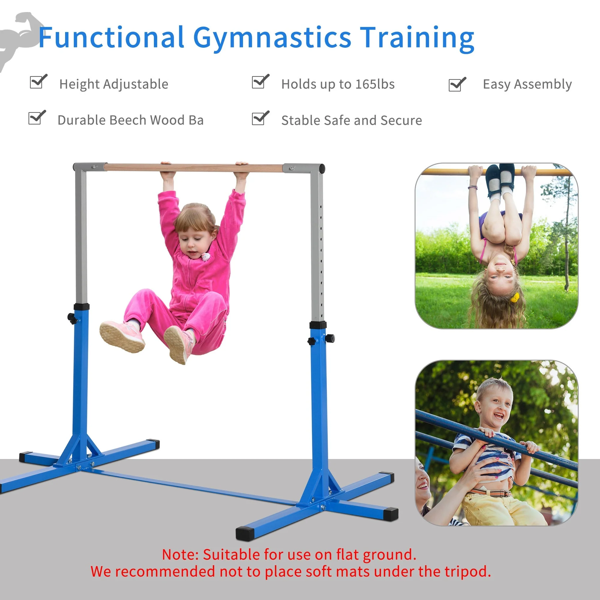 Height Adjustable Gymnastics Horizontal Bar For Kids Home Gym Training Children Junior Kip High Bar Fitness Blue - Image 4