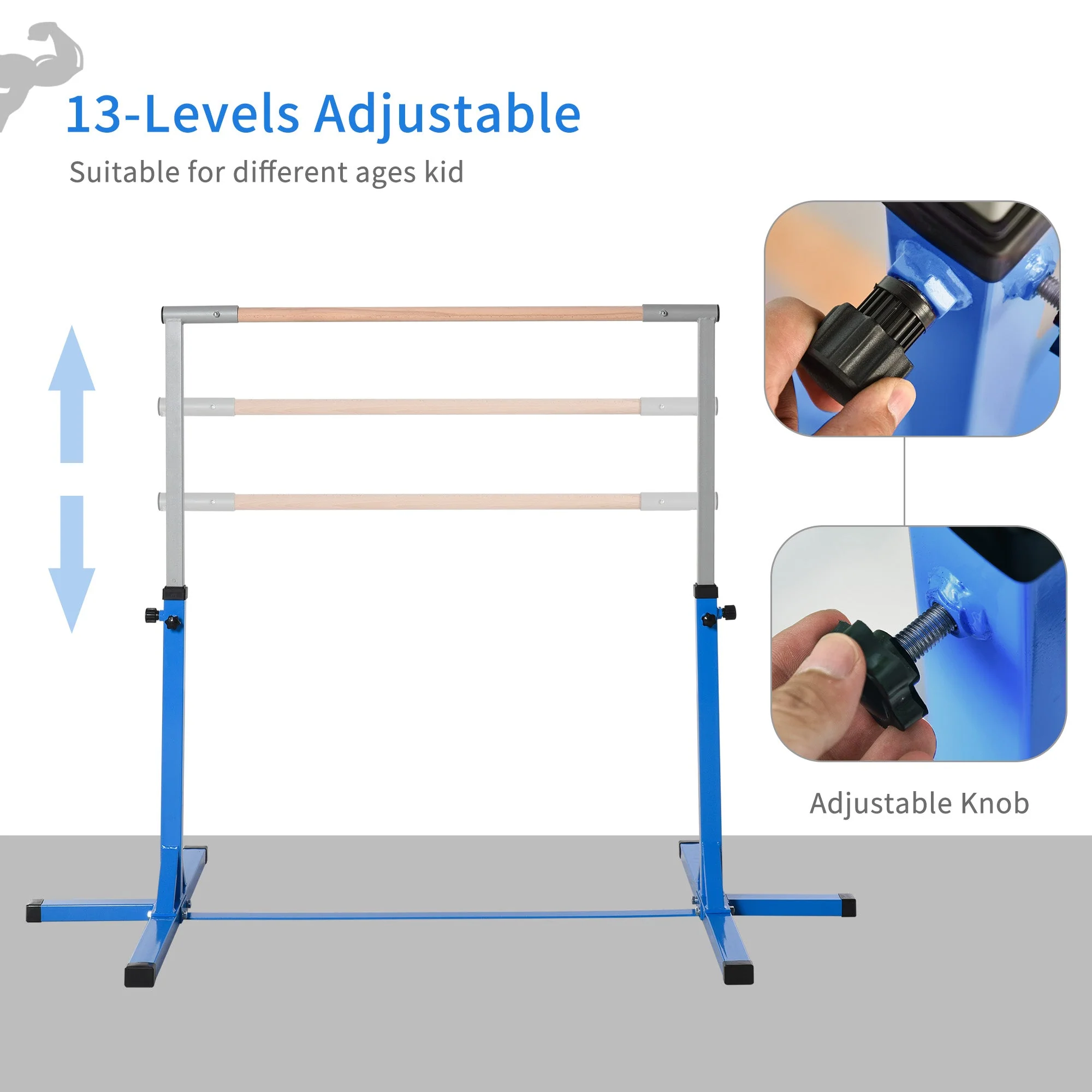 Height Adjustable Gymnastics Horizontal Bar For Kids Home Gym Training Children Junior Kip High Bar Fitness Blue - Image 5