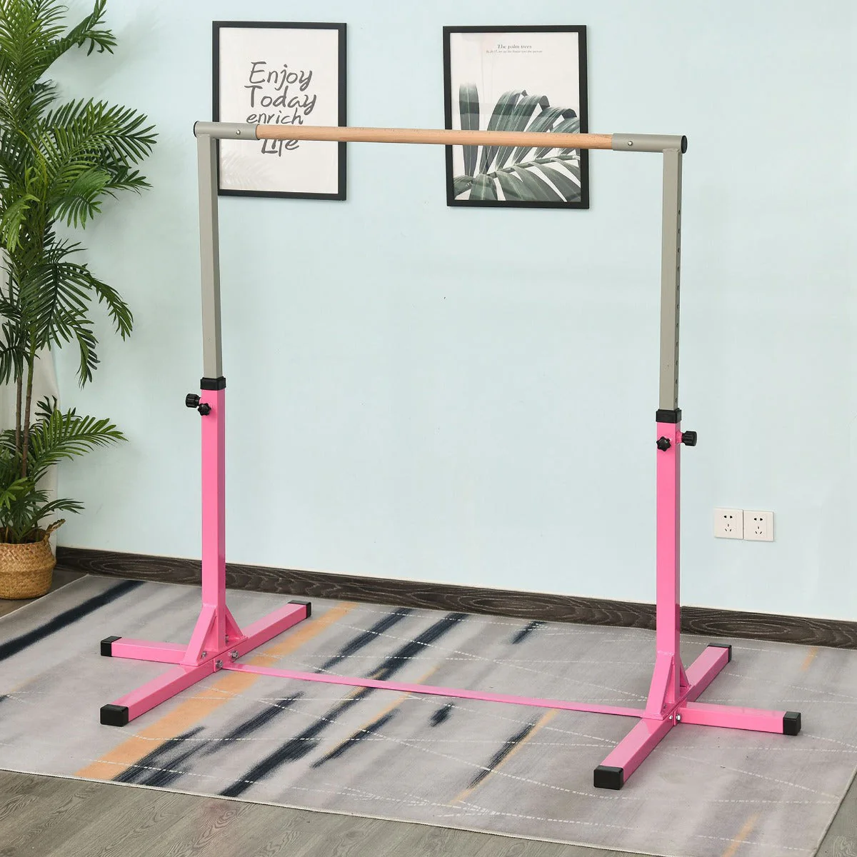 Height Adjustable Gymnastics Horizontal Bar For Kids Home Gym Training Children Junior Kip High Bar Fitness Pink - Image 2