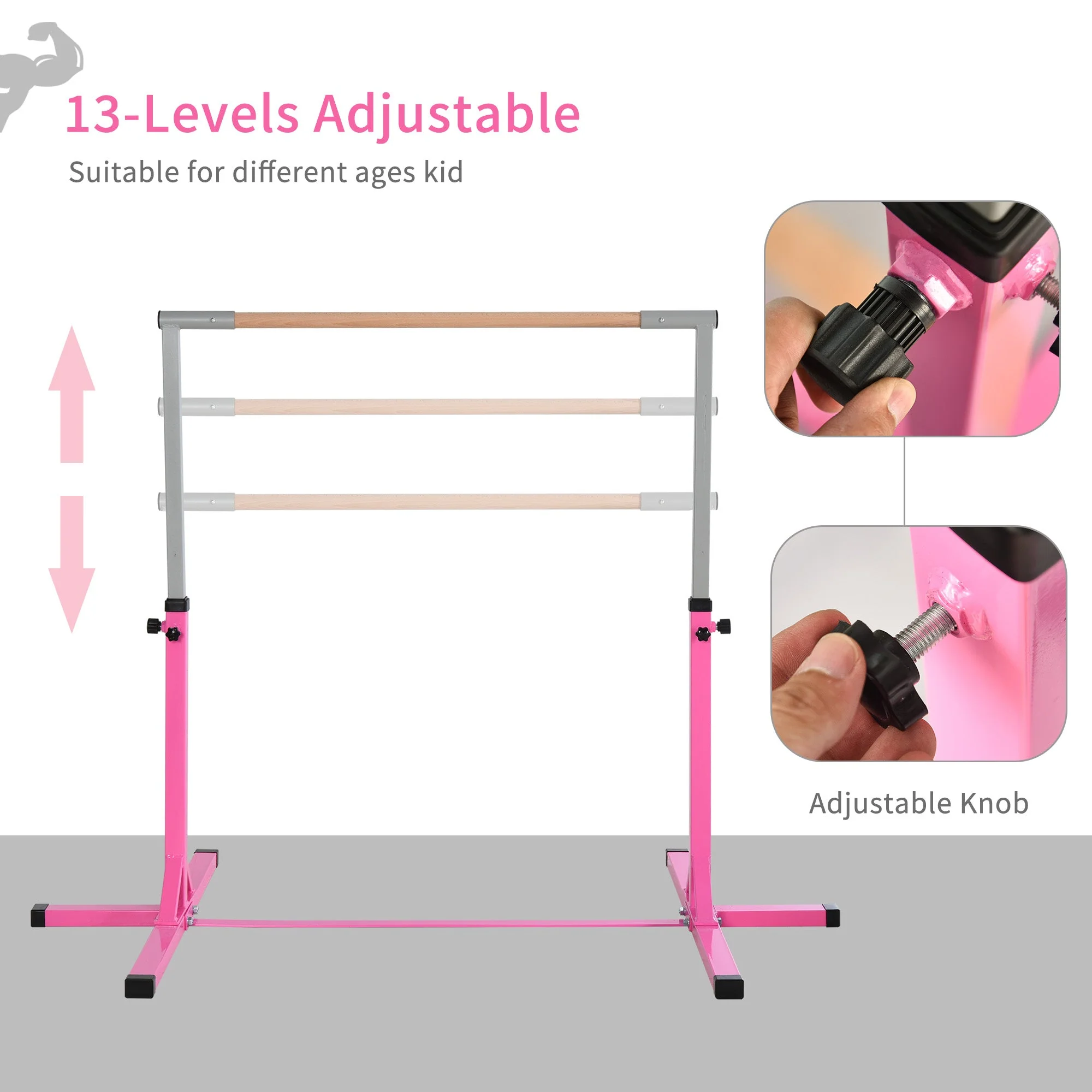 Height Adjustable Gymnastics Horizontal Bar For Kids Home Gym Training Children Junior Kip High Bar Fitness Pink - Image 4