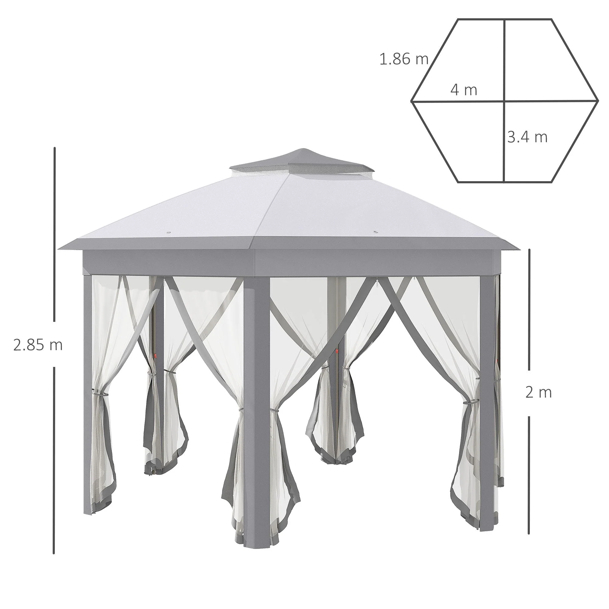 Hexagon Patio Gazebo Pop Up Gazebo Outdoor Double Roof Instant Shelter with Netting - Image 3