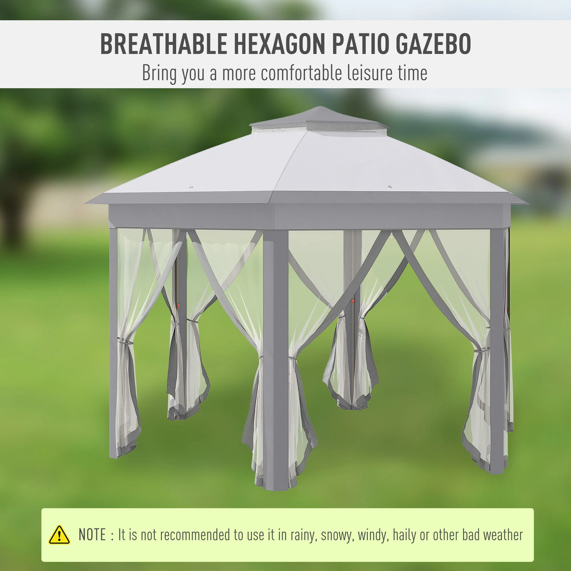 Hexagon Patio Gazebo Pop Up Gazebo Outdoor Double Roof Instant Shelter with Netting - Image 4