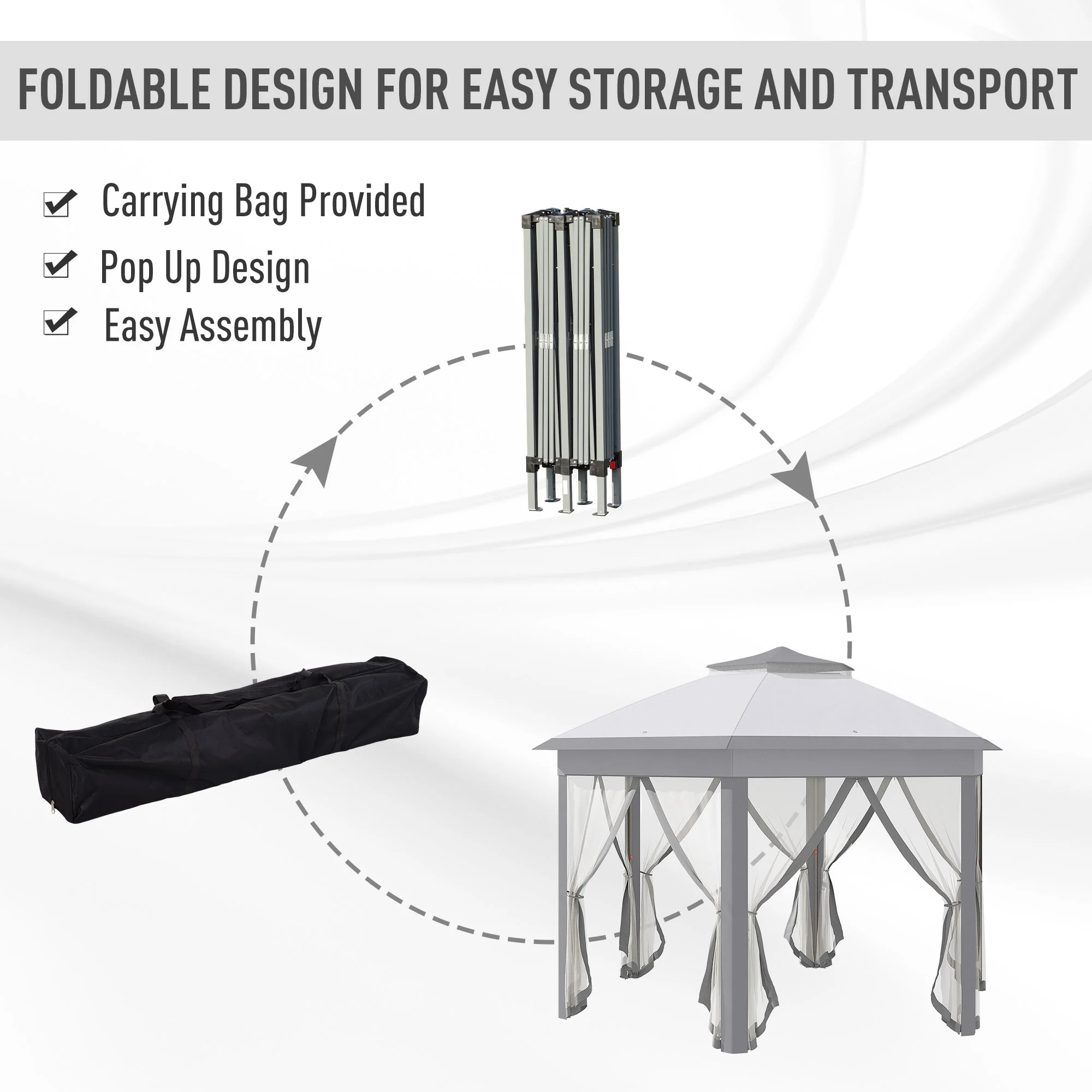 Hexagon Patio Gazebo Pop Up Gazebo Outdoor Double Roof Instant Shelter with Netting - Image 5