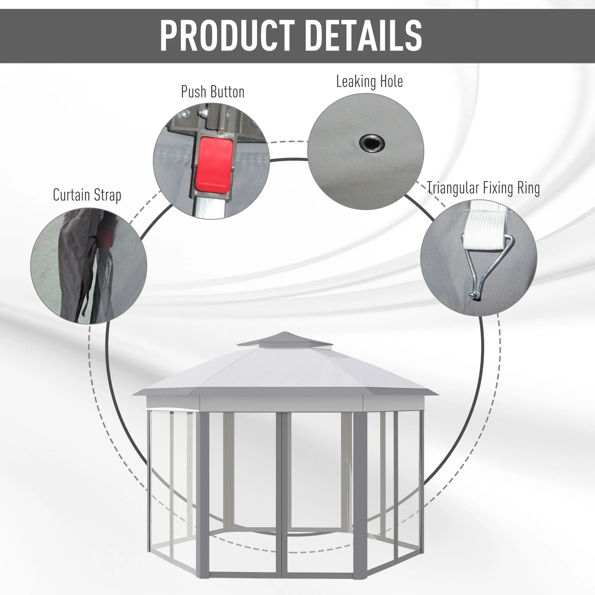 Hexagon Patio Gazebo Pop Up Gazebo Outdoor Double Roof Instant Shelter with Netting - Image 7