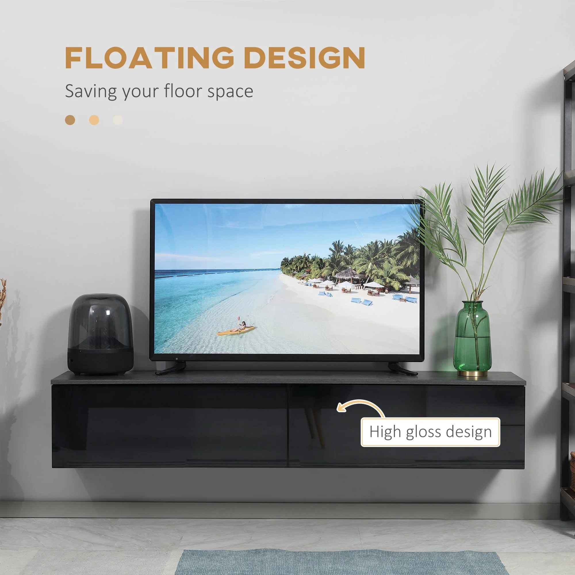High Gloss Floating TV Unit Stand for TVs up to 70" - Image 3