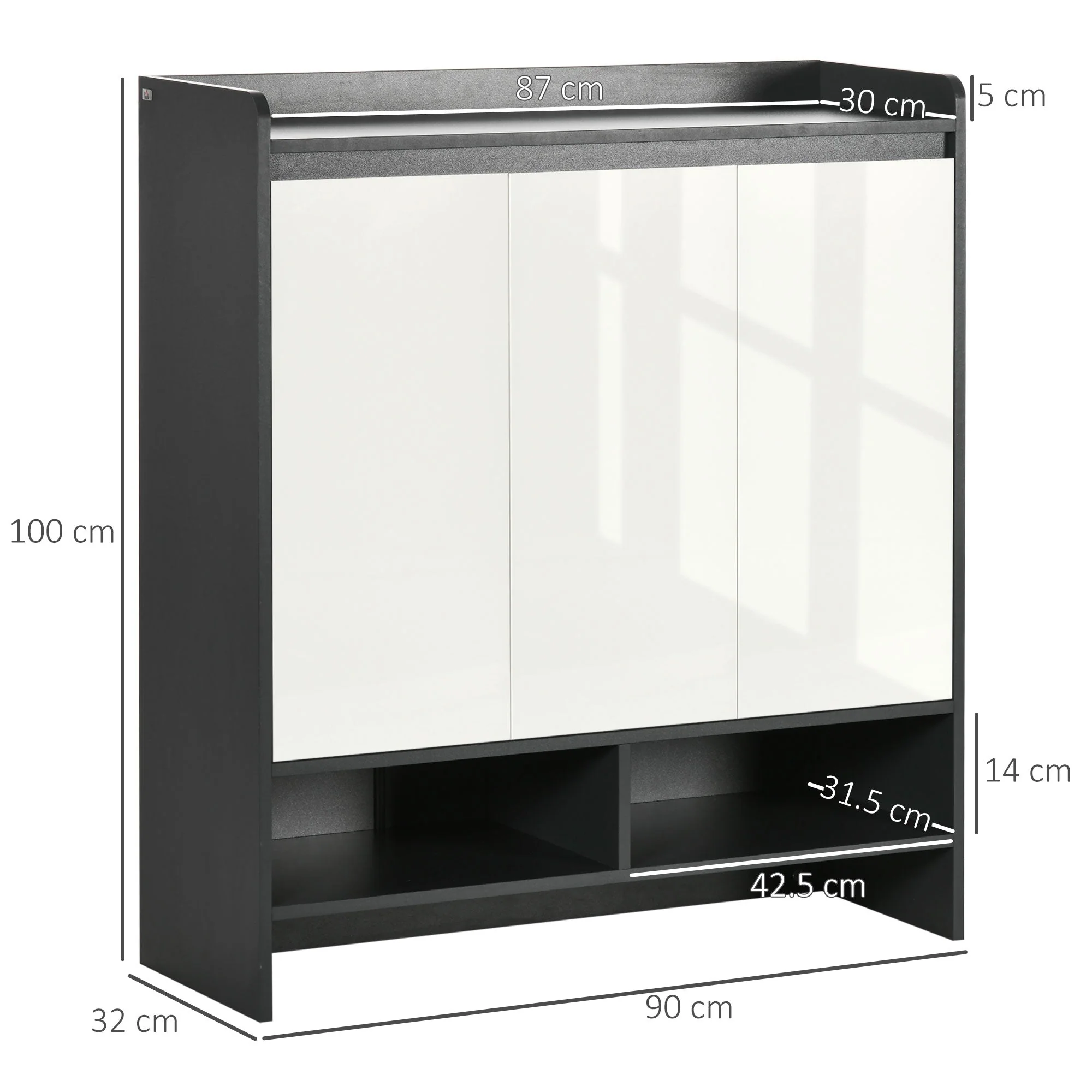 High Gloss Shoe Cabinet with White Doors and Open Shelves - Image 2