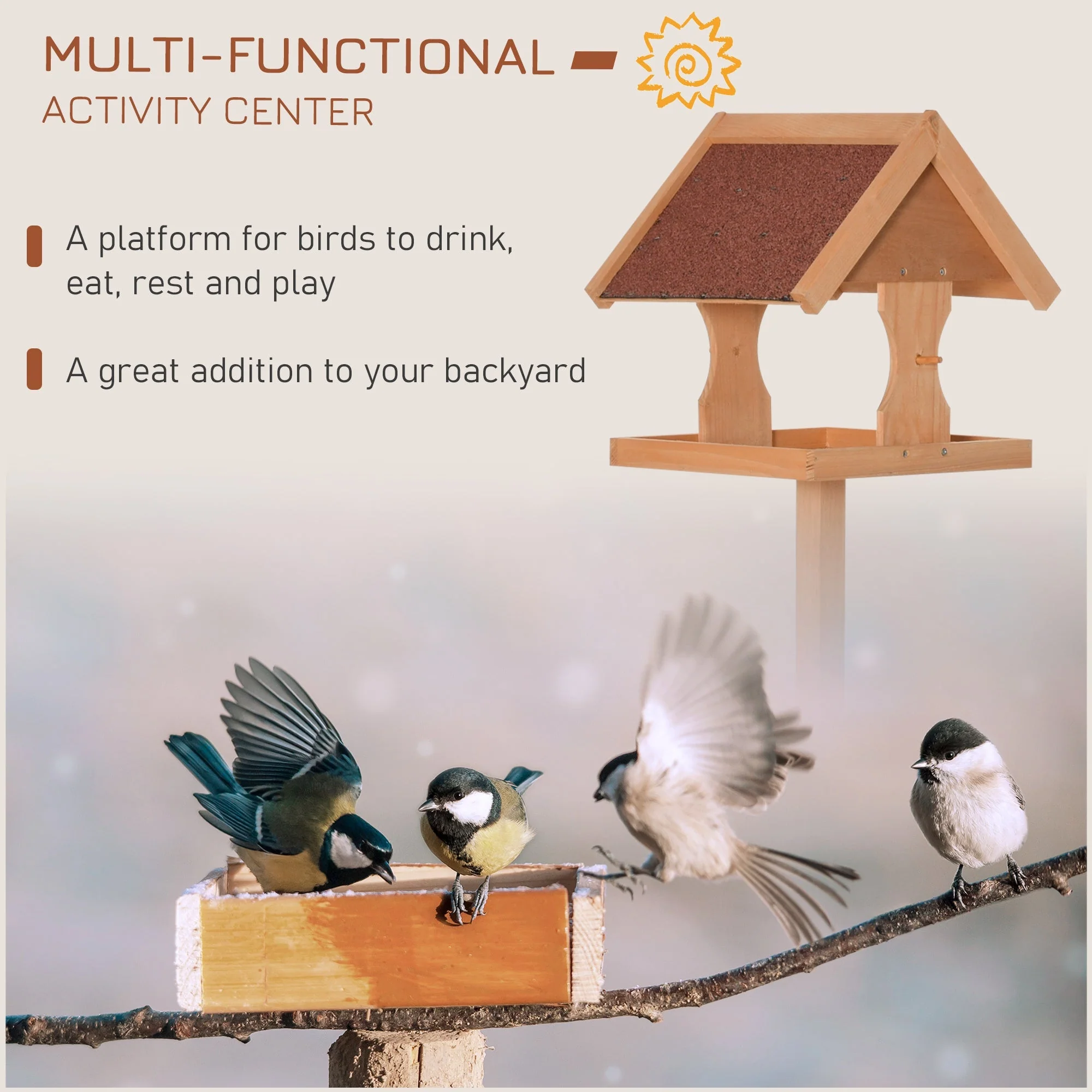 High Rise 144cm Bird Feeder Table Natural by Pawhut - Image 4