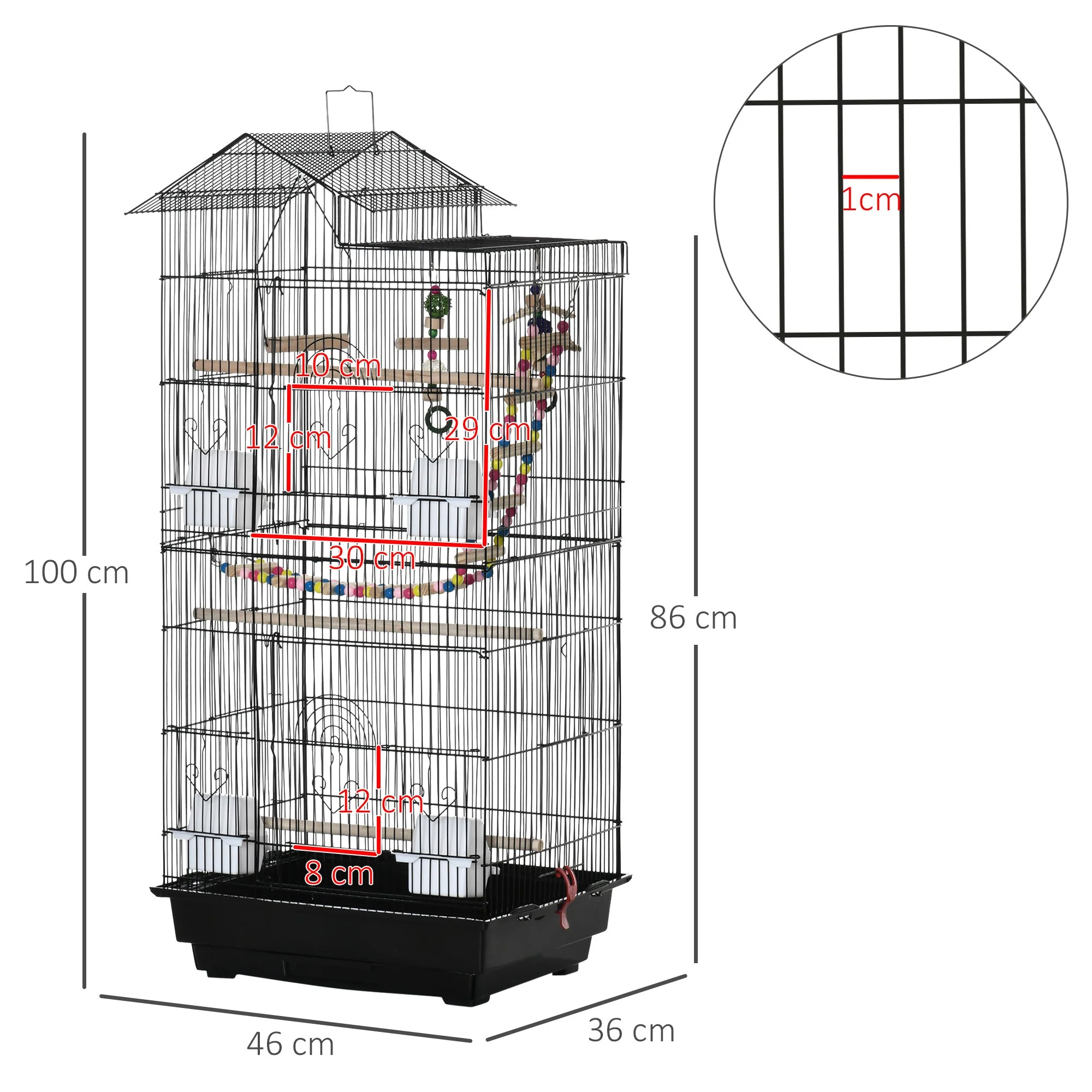 Highrise 100cm Bird Cage Hanging Black by Pawhut - Image 5