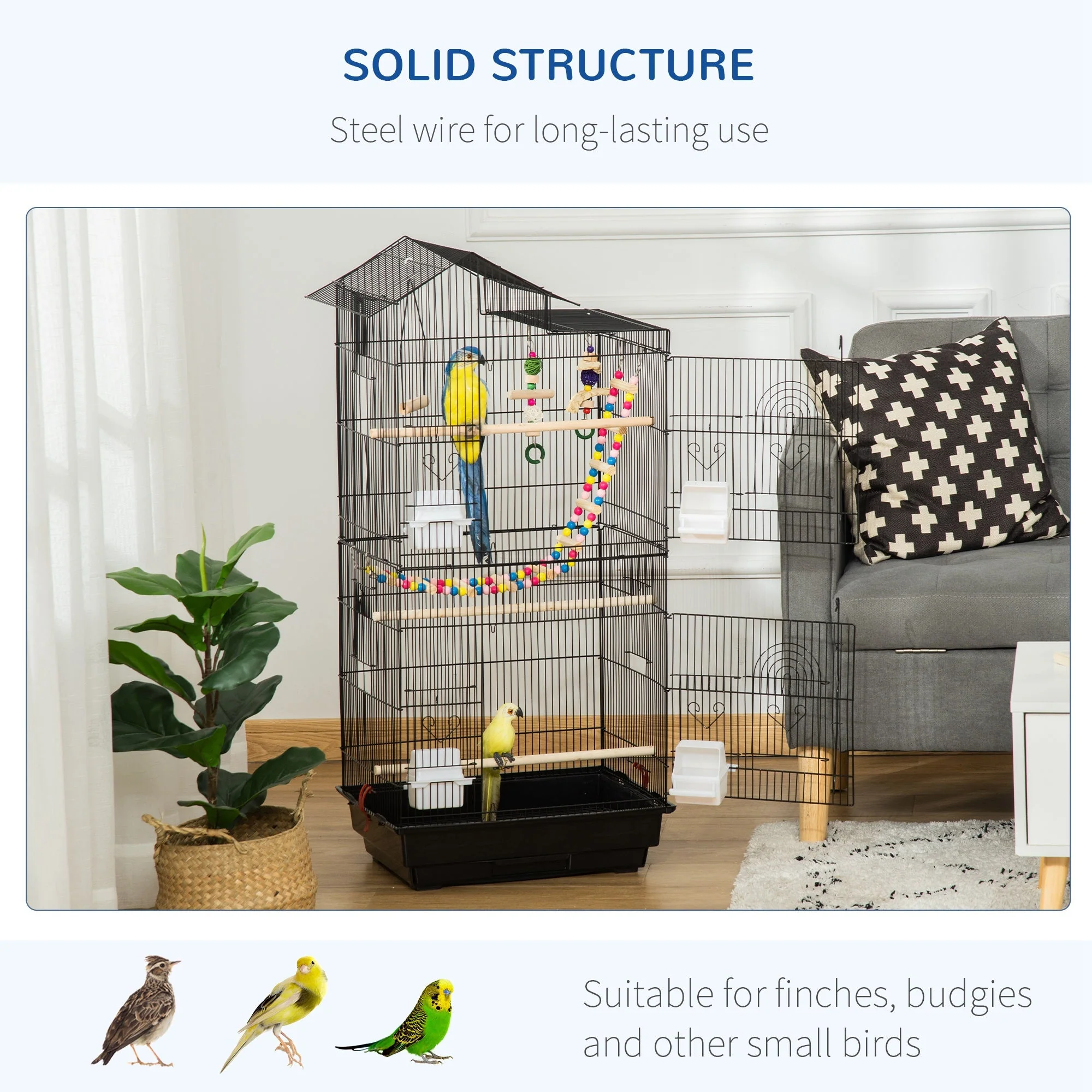 Highrise 100cm Bird Cage Hanging Black by Pawhut - Image 7