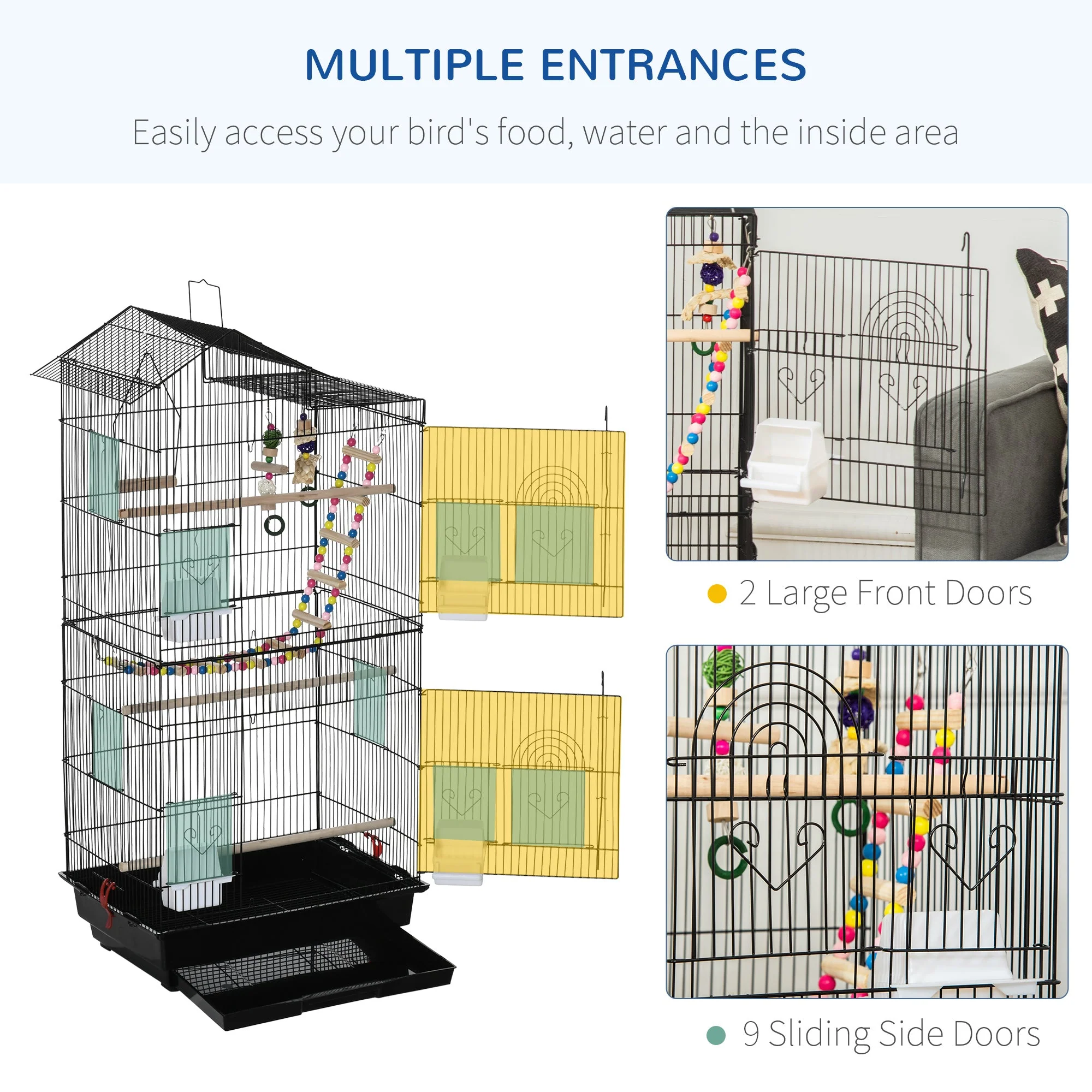 Highrise 100cm Bird Cage Hanging Black by Pawhut - Image 8