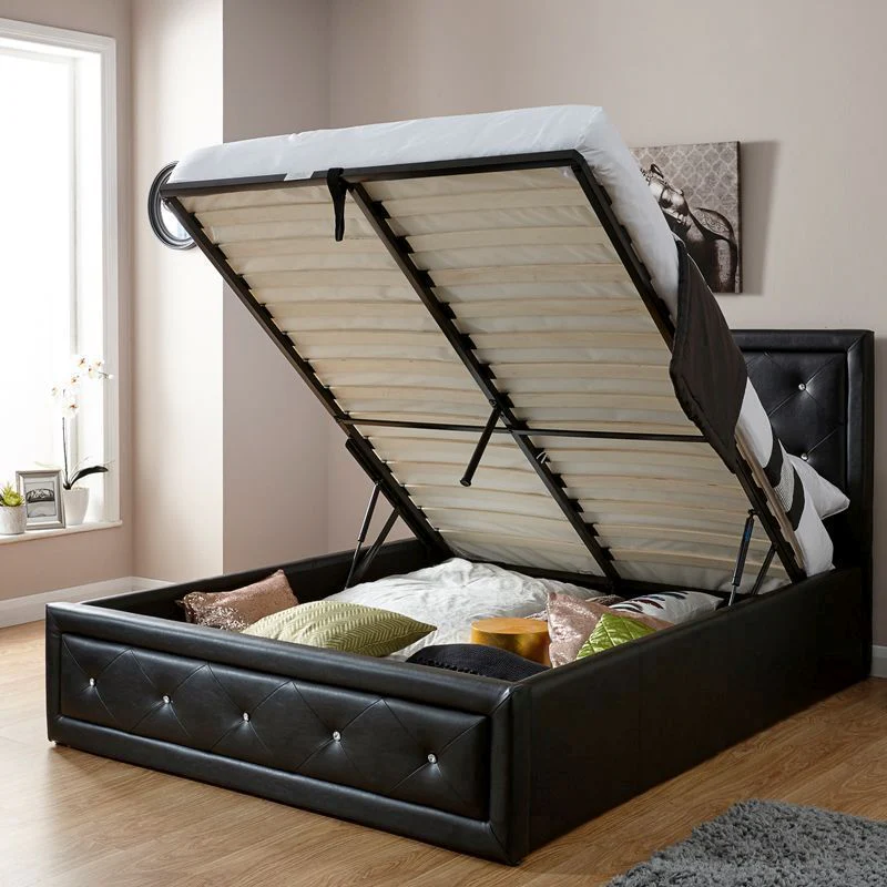 Hollywood King Size Ottoman Bed Faux Leather Black 5 x 7ft - Image 2