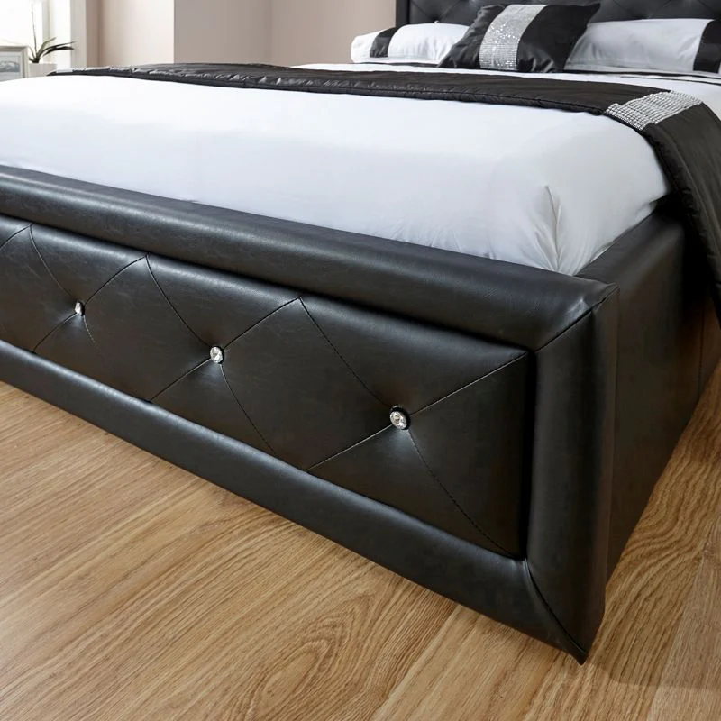 Hollywood King Size Ottoman Bed Faux Leather Black 5 x 7ft - Image 3