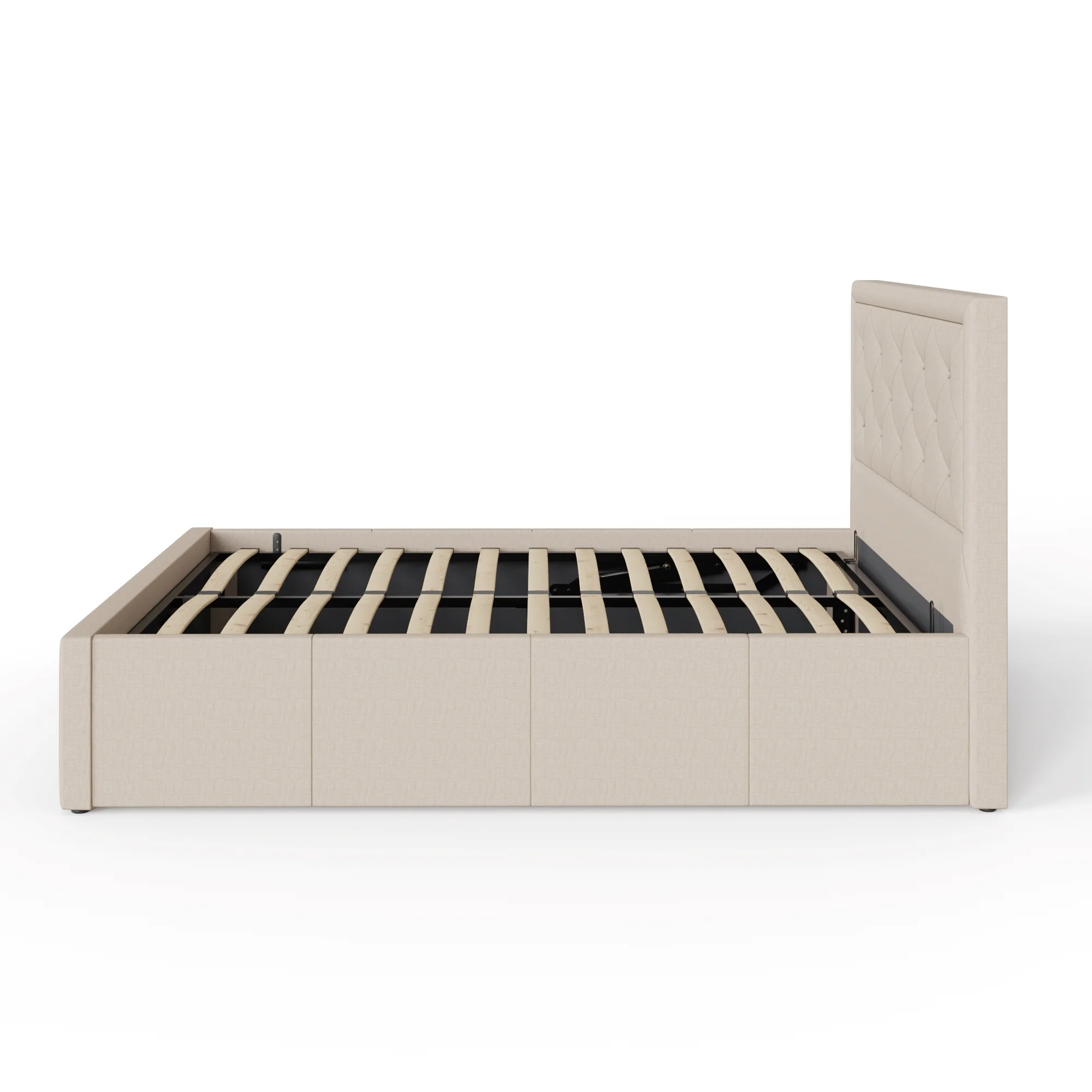 Hollywood Double Ottoman Bed Metal & Wood Natural 5 x 7ft - Image 3