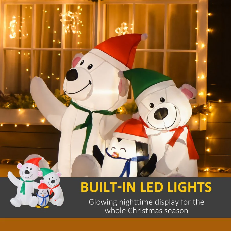 Homcom 1.1m Christmas Inflatables with Bears and Penguin Xmas Decoration Outdoor Home - Image 3