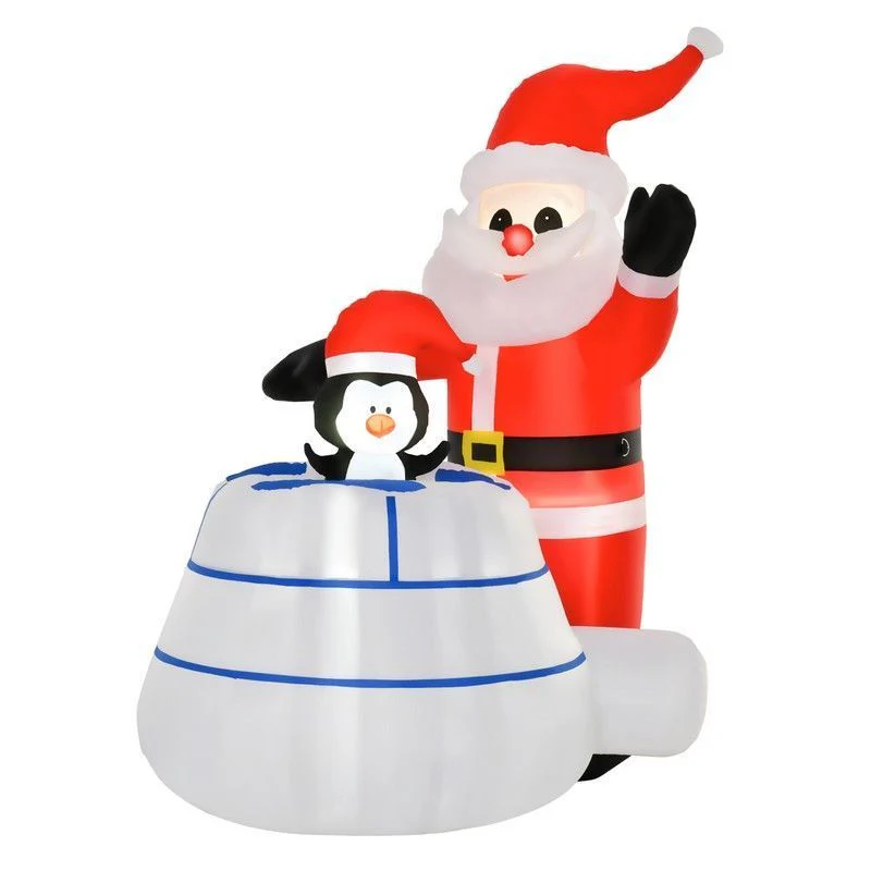 Homcom 1.6m Christmas Inflatable Penguin Santa Claus w/ Ice House Built-in LED Outdoor - Image 2