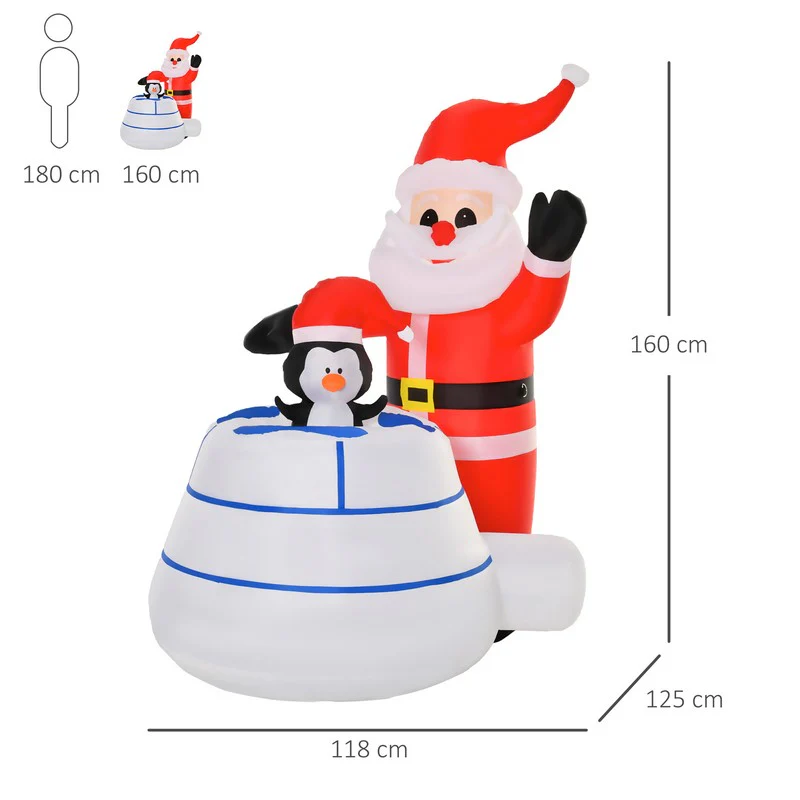 Homcom 1.6m Christmas Inflatable Penguin Santa Claus w/ Ice House Built-in LED Outdoor - Image 3