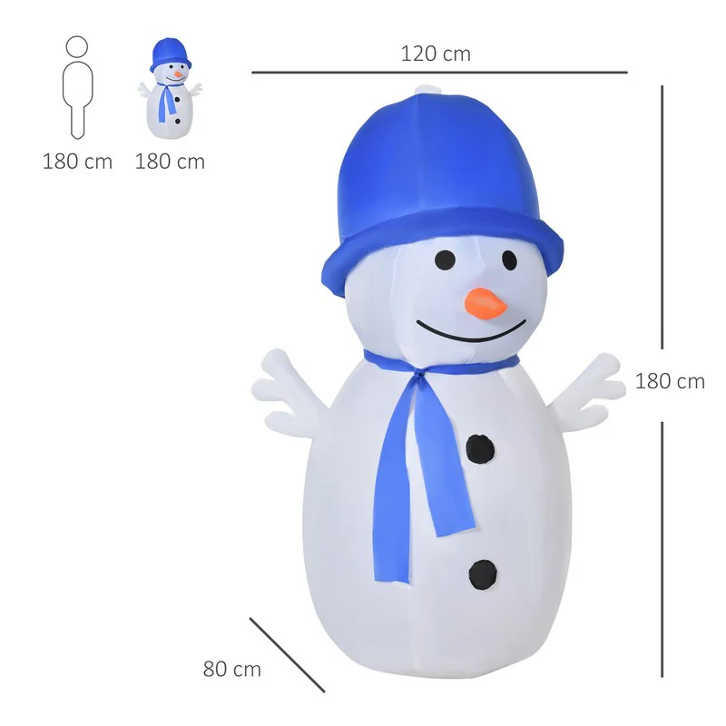 Homcom 1.8m Christmas Inflatable Snowman Outdoor Blow Up Decoration for Garden Lawn - Image 3