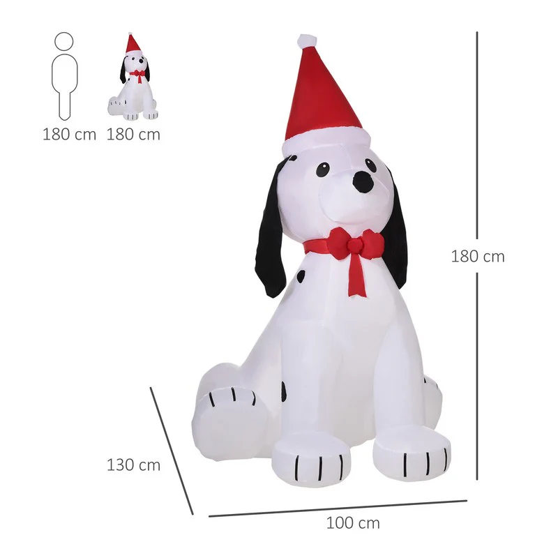 Homcom 1.8m Inflatable Christmas Puppy Dog with Santa Hat Lighted Blow Up Decoration - Image 3
