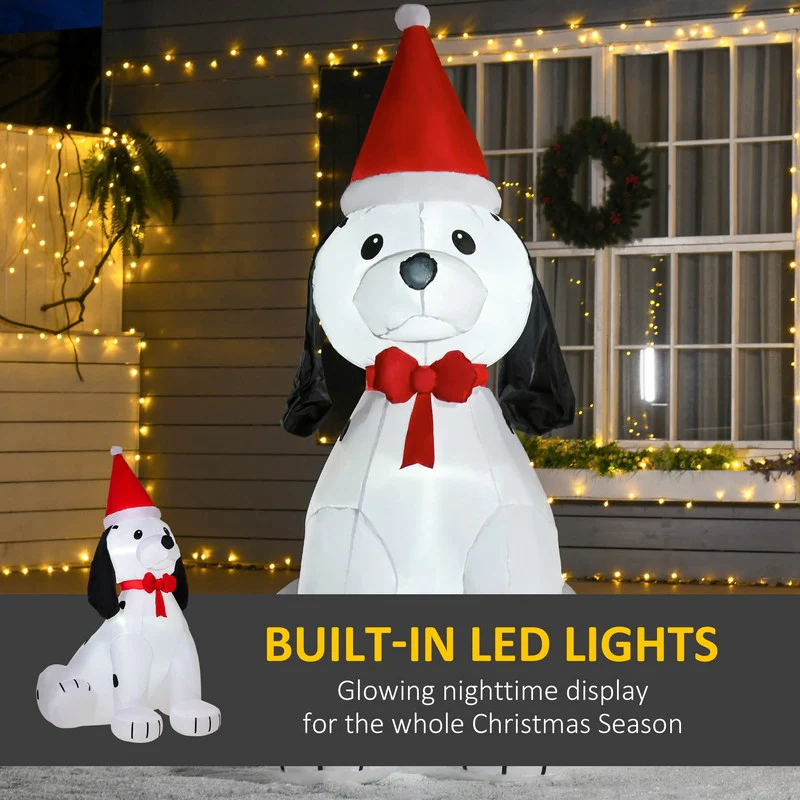 Homcom 1.8m Inflatable Christmas Puppy Dog with Santa Hat Lighted Blow Up Decoration - Image 4