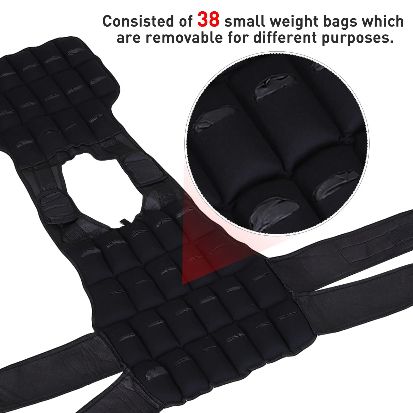 Homcom 10kg Metal Sand Weight Adjustable Unisex Trainer Vest Black/Red - Image 4