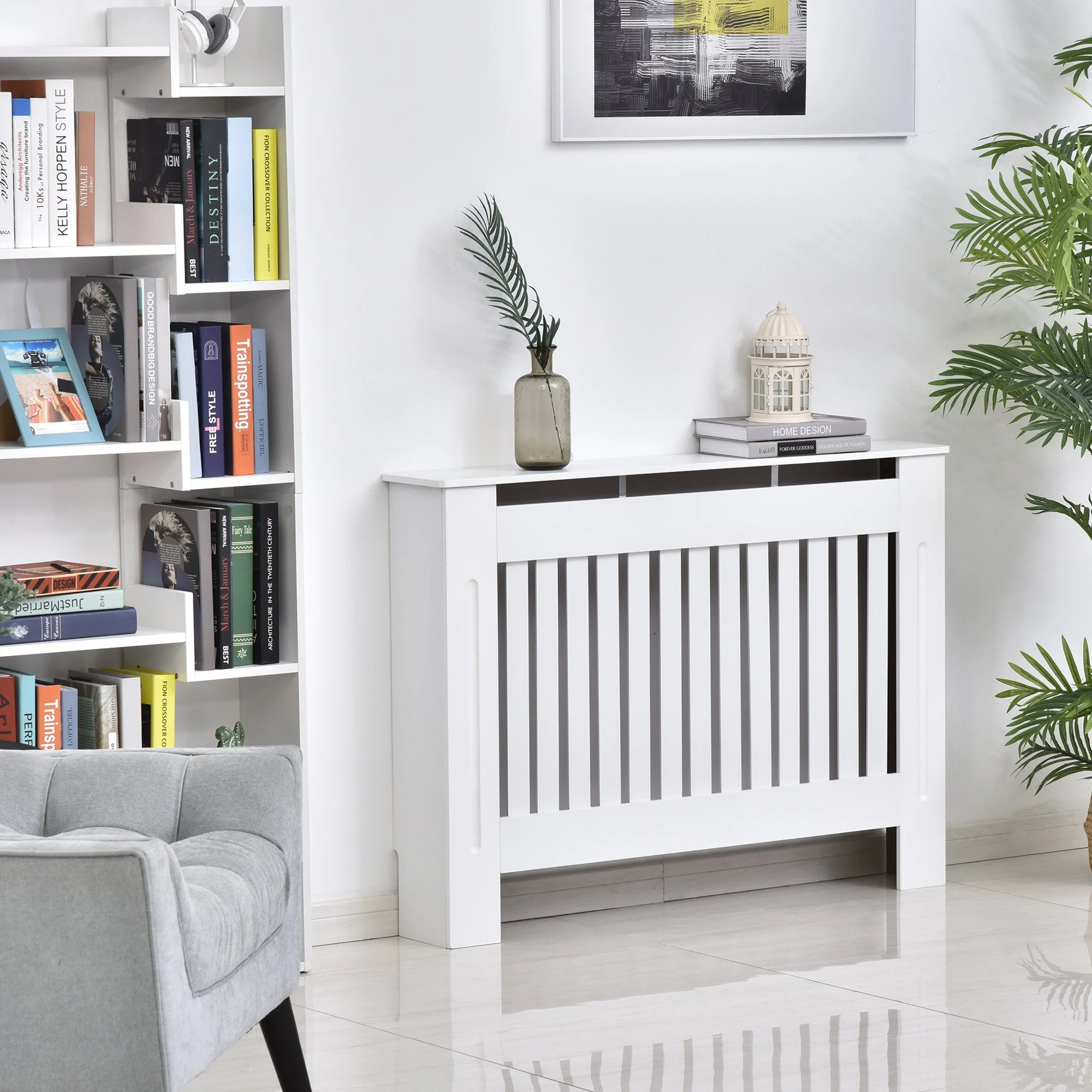 Homcom 112L x 19W x 81H cm Medium-density fibreboard Radiator Cover-White - Image 2