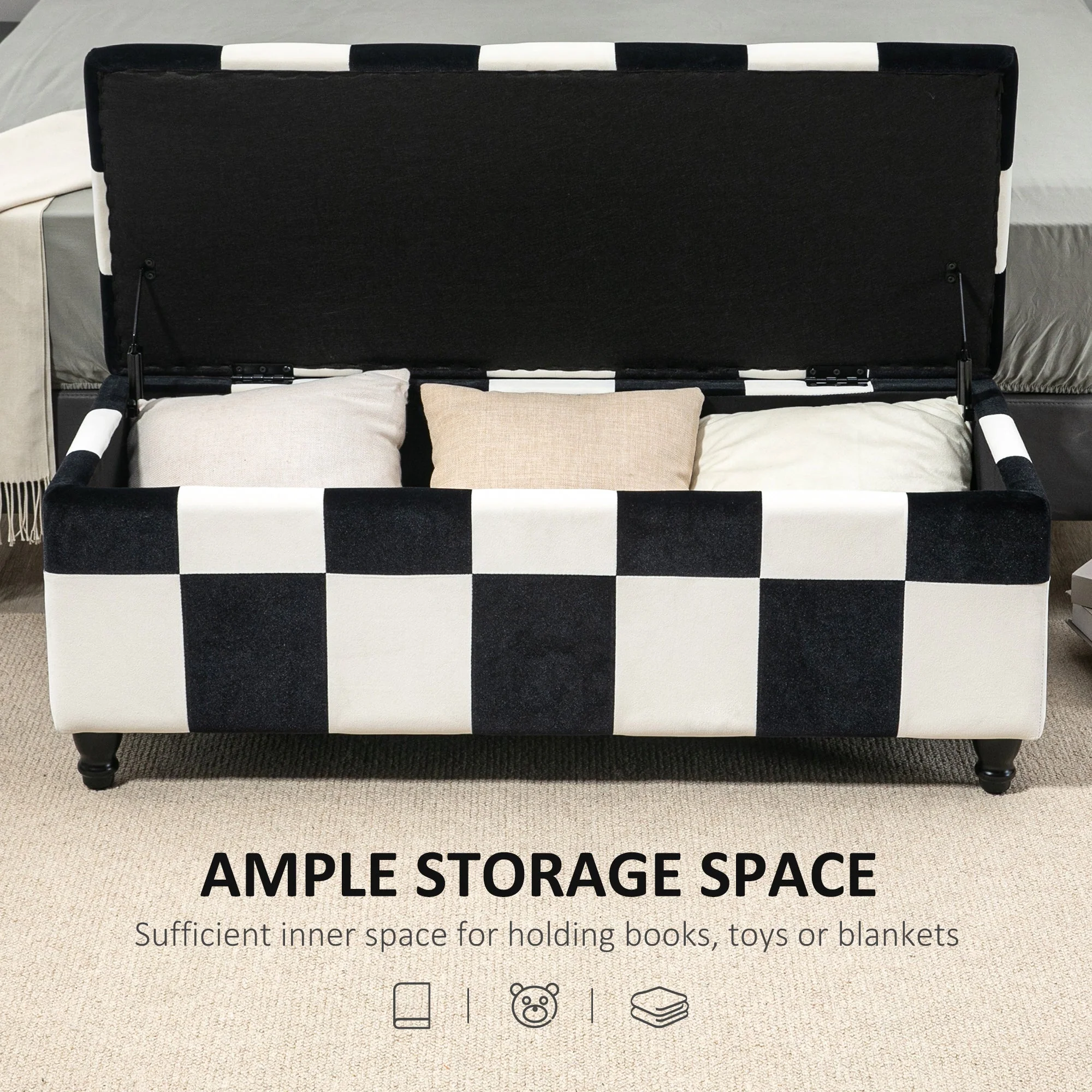 Homcom 114 x 47 x 47cm Velvet Storage Ottoman - Image 4