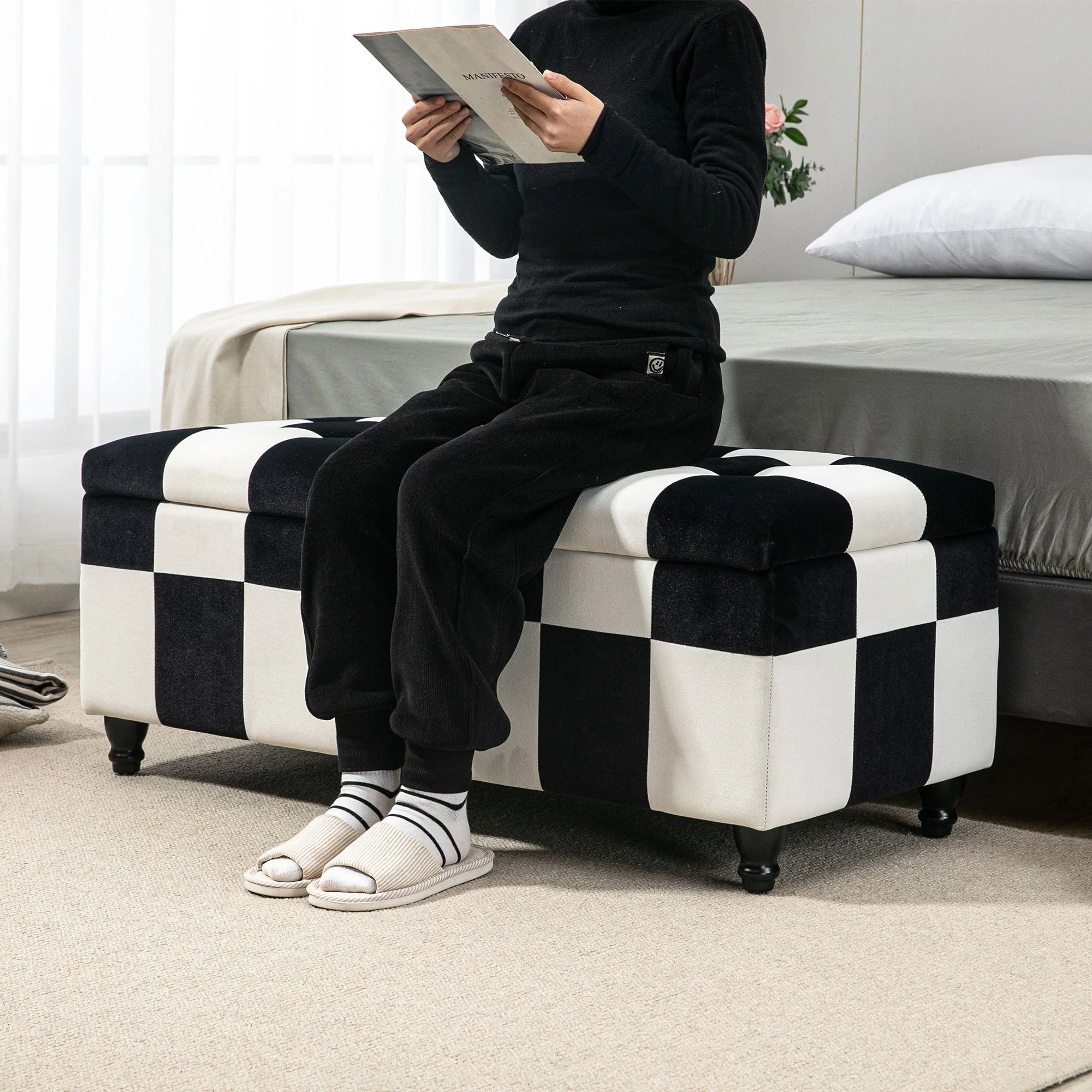 Homcom 114 x 47 x 47cm Velvet Storage Ottoman - Image 7