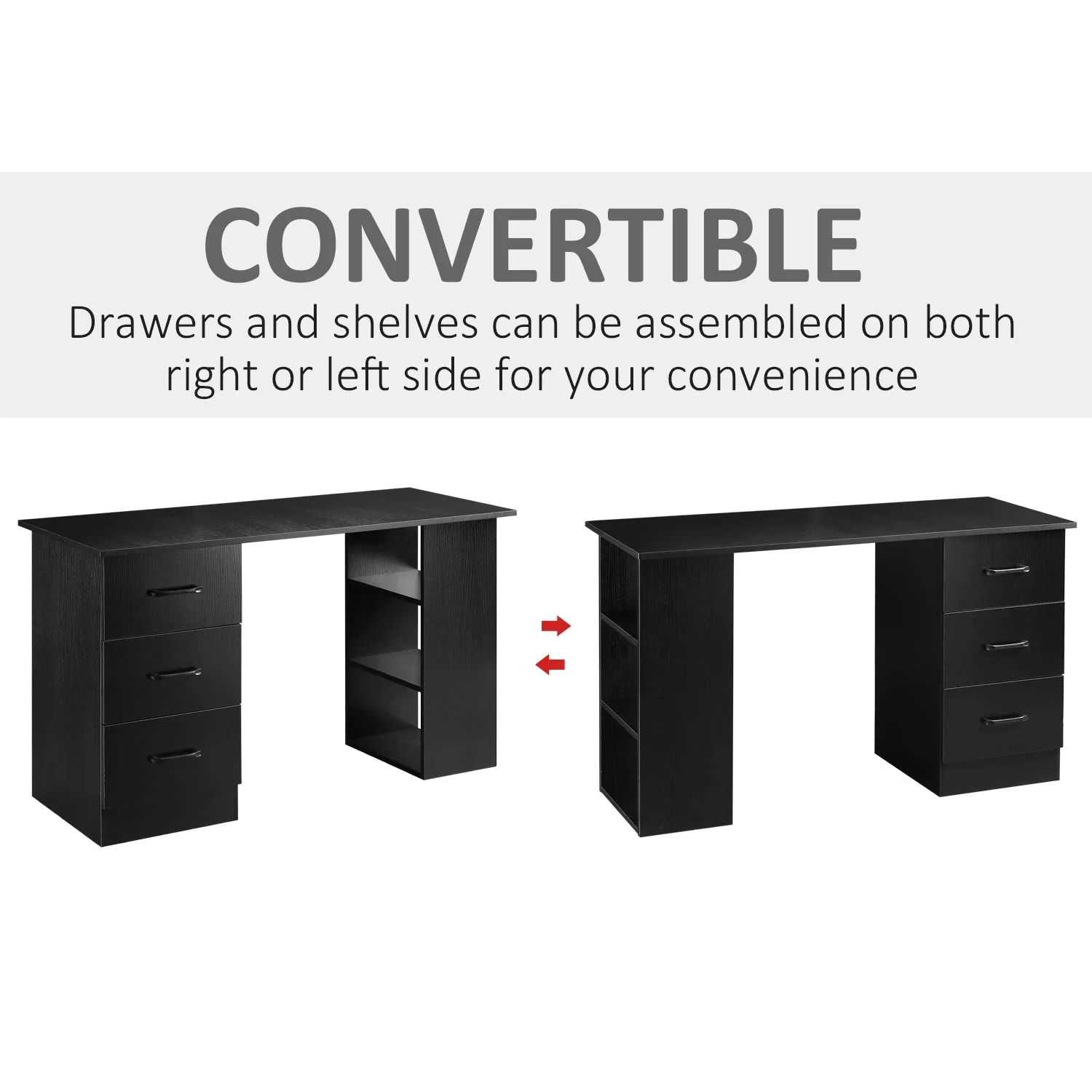 Homcom 120cm Computer Desk With Storage Shelves Drawers Writing Table Study Workstation For Home Office Black - Image 5