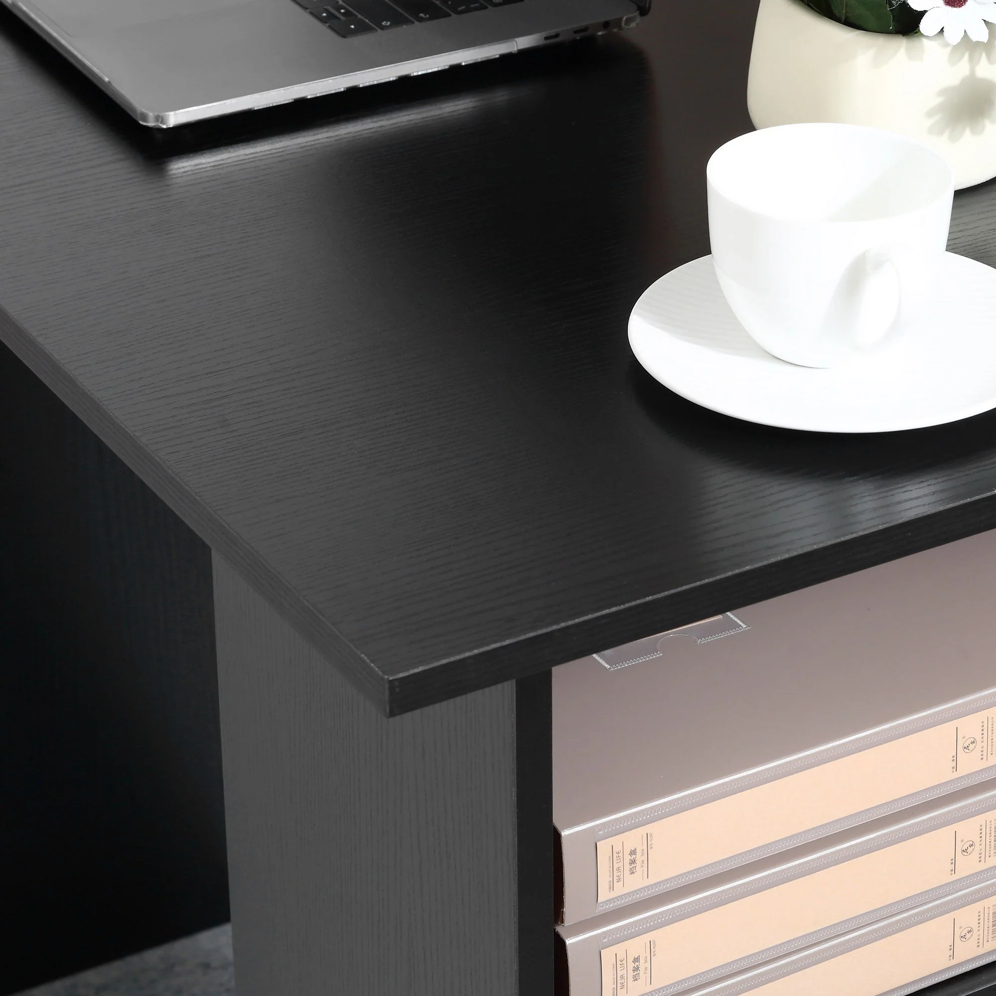 Homcom 120cm Computer Desk With Storage Shelves Drawers Writing Table Study Workstation For Home Office Black - Image 6