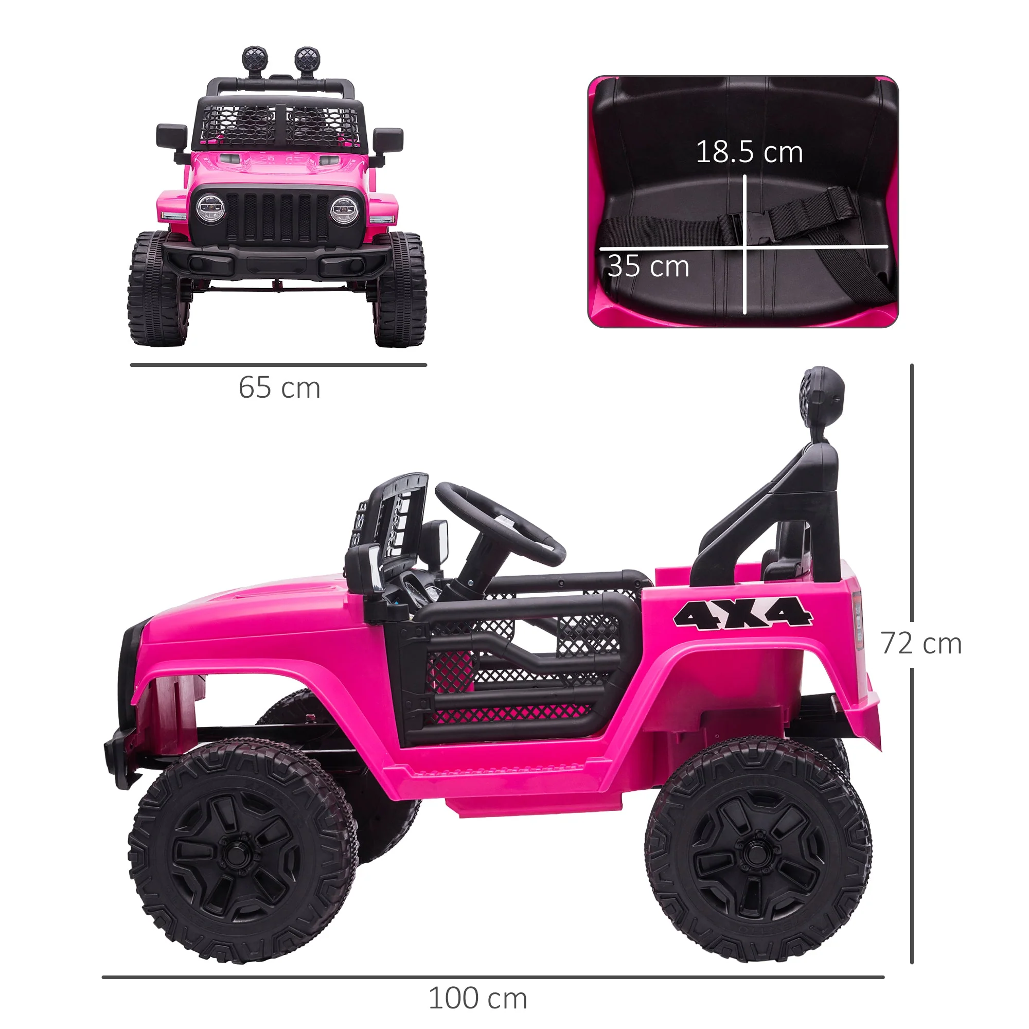 Homcom 12V Battery-powered 2 Motors Kids Electric Ride On Car Truck Off-road Toy with Parental Remote Control Horn Lights Suspension Wheels for 3-6 Years Old Pink - Image 2