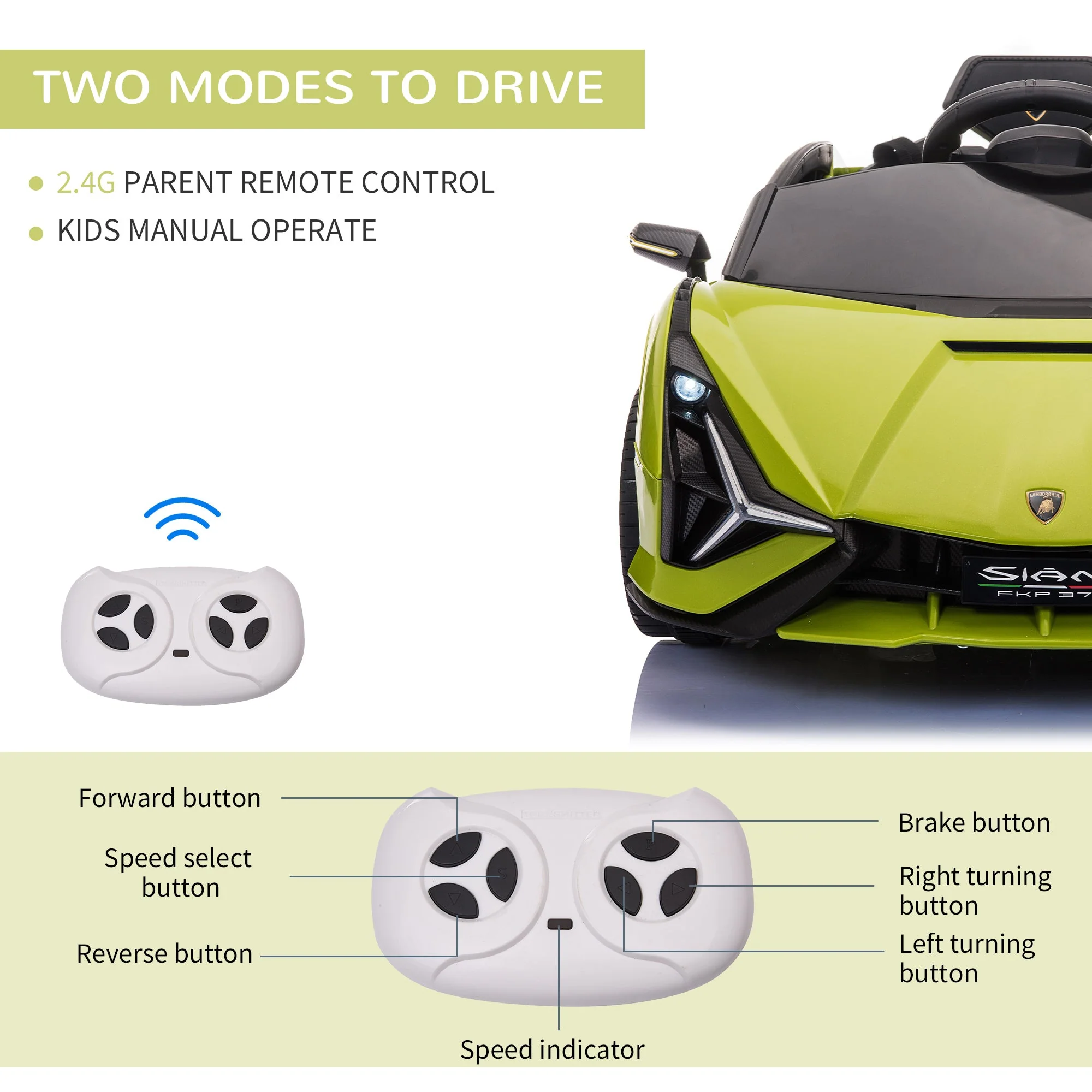 Homcom 12V Kids Electric Ride On Car 2 Motors Licensed Toy Car With Remote Control Music Lights Mp3 For 3-5 Years Green - Image 5