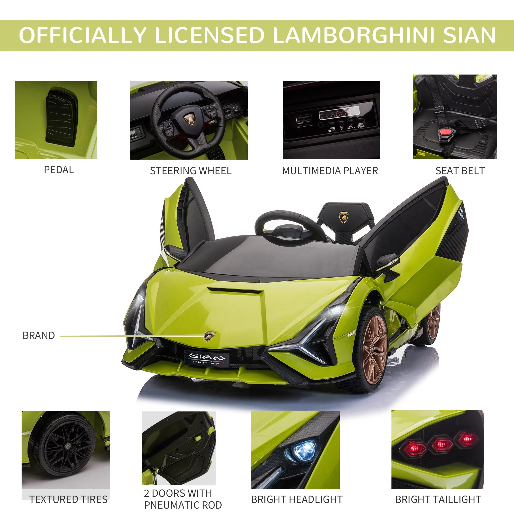 Homcom 12V Kids Electric Ride On Car 2 Motors Licensed Toy Car With Remote Control Music Lights Mp3 For 3-5 Years Green - Image 6