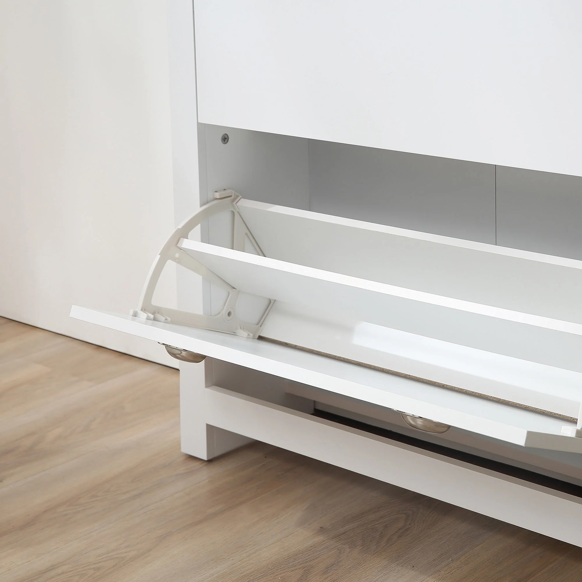 Homcom 2 Drawer Shoe Cabinet Narrow Shoe Cupboard With Flip Doors Adjustable Shelf - Image 9