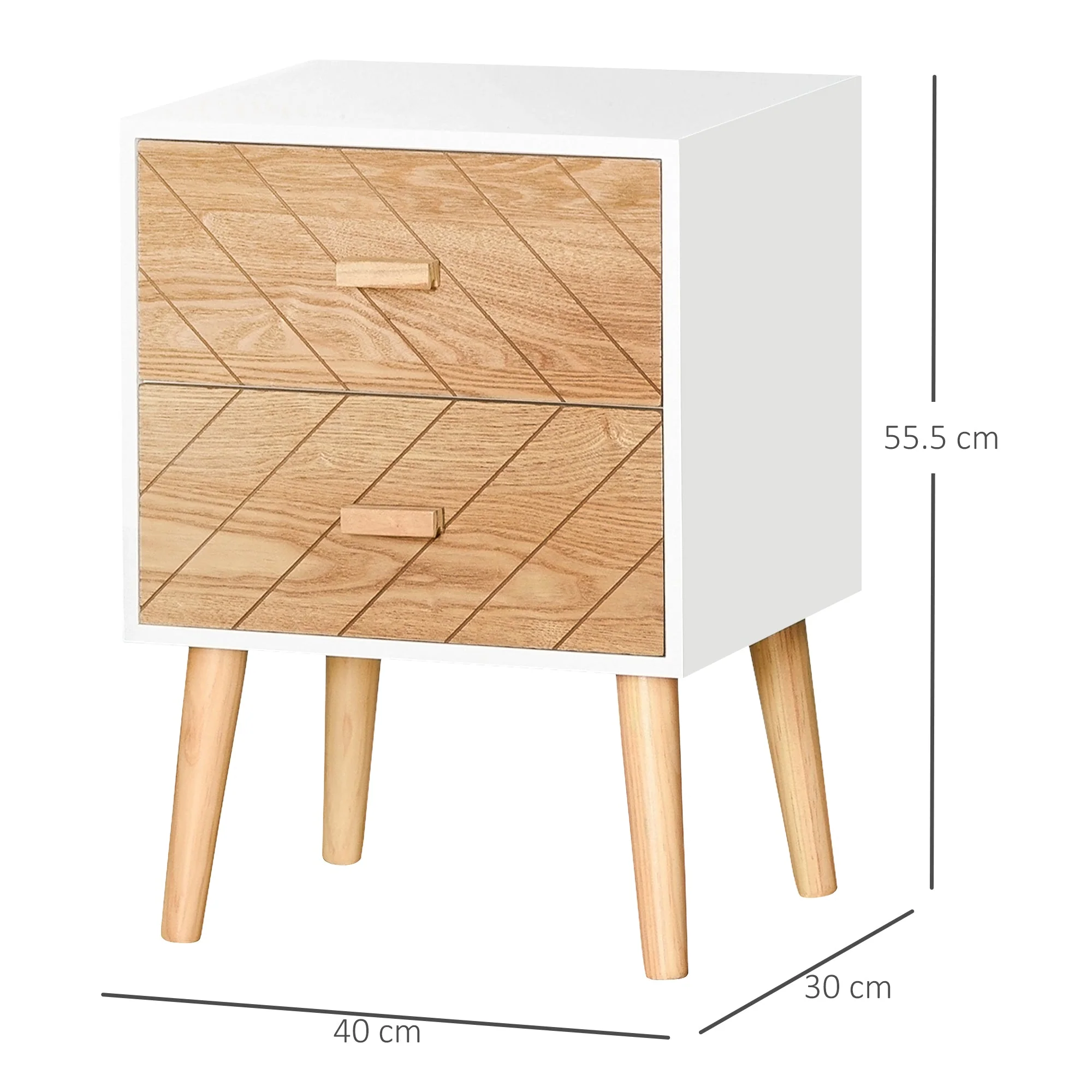 Homcom 2 Drawers Bedside Table With Pine Legs Bedroom Wooden Storage Cabinet Natural - Image 3