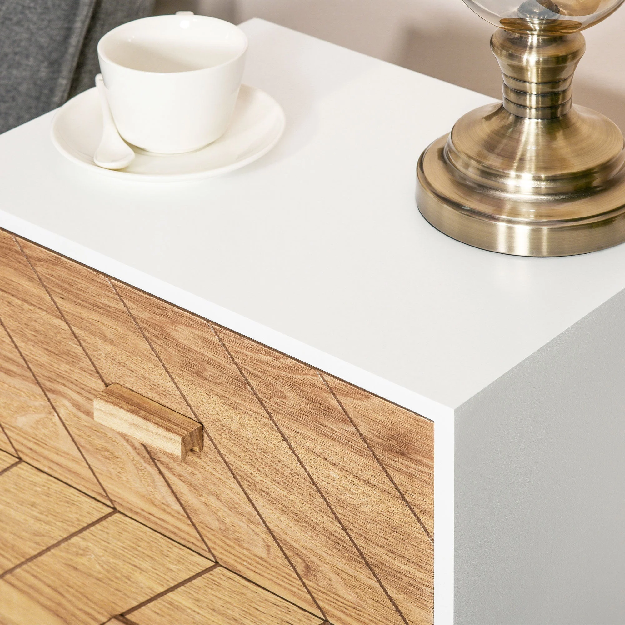 Homcom 2 Drawers Bedside Table With Pine Legs Bedroom Wooden Storage Cabinet Natural - Image 6