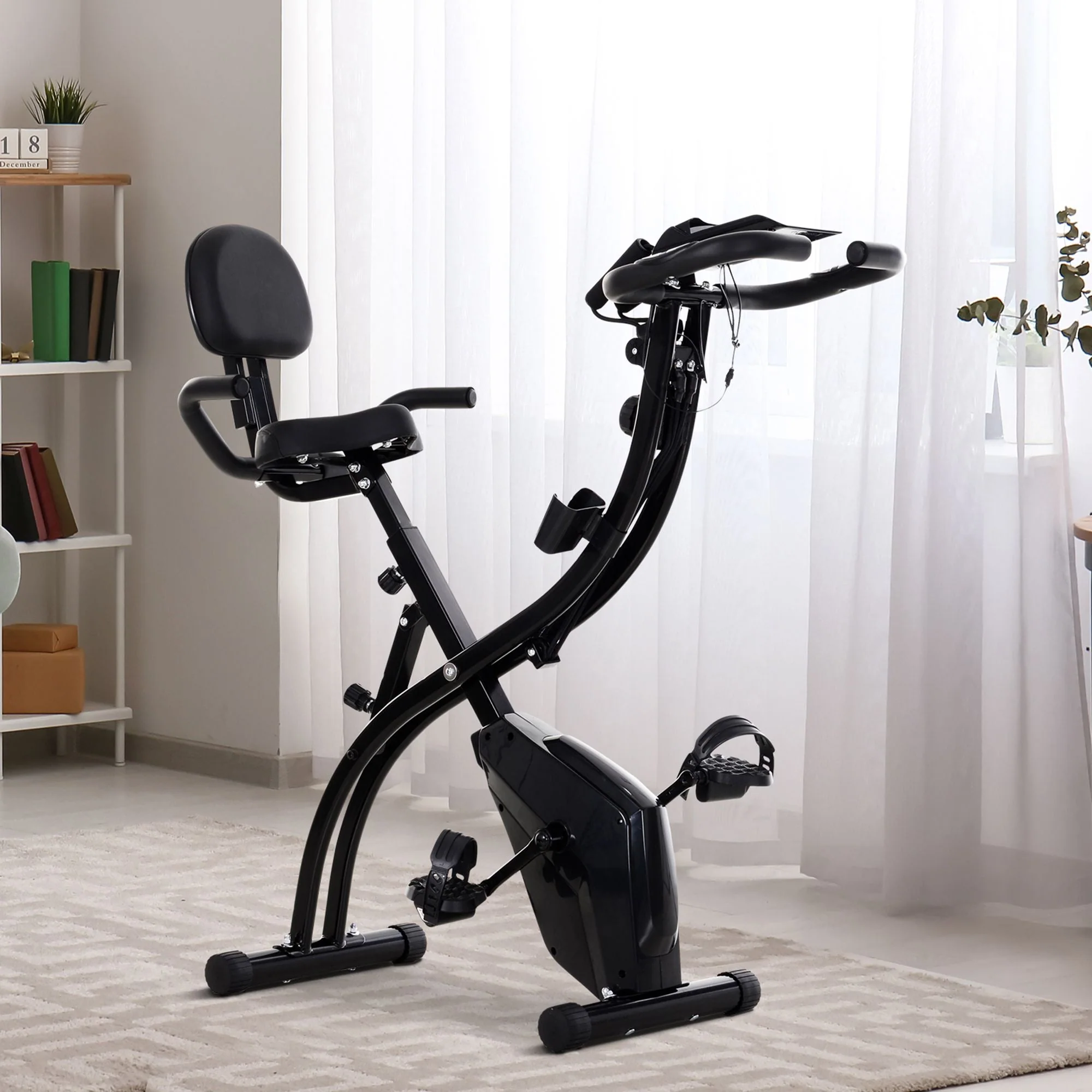 Homcom 2-in-1 Foldable Exercise Bike Recumbent Stationary Bike 8-Level Adjustable Magnetic Resistance with Pulse Sensor LCD Display - Image 2