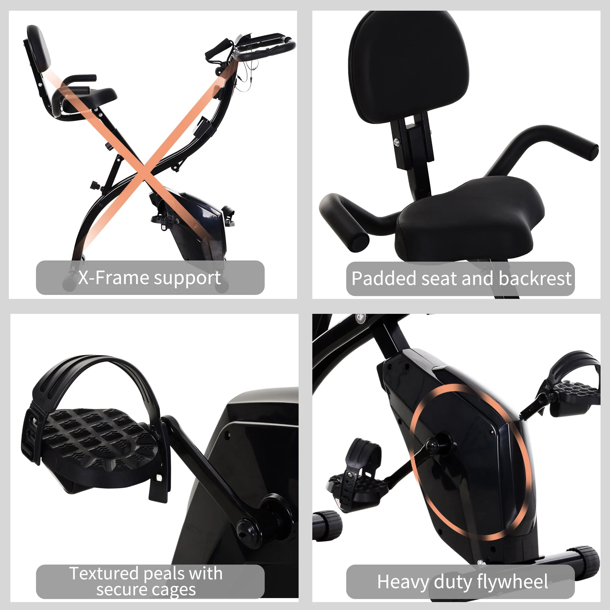 Homcom 2-in-1 Foldable Exercise Bike Recumbent Stationary Bike 8-Level Adjustable Magnetic Resistance with Pulse Sensor LCD Display - Image 7