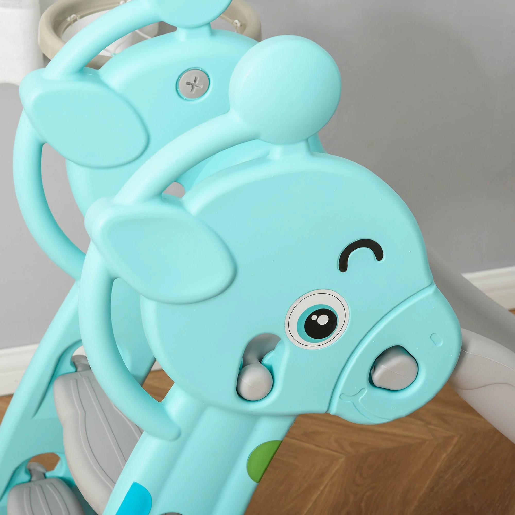 Homcom 2 in 1 Kids Slide with Basketball Hoop 18 months -4 Years Old Deer Blue - Image 8