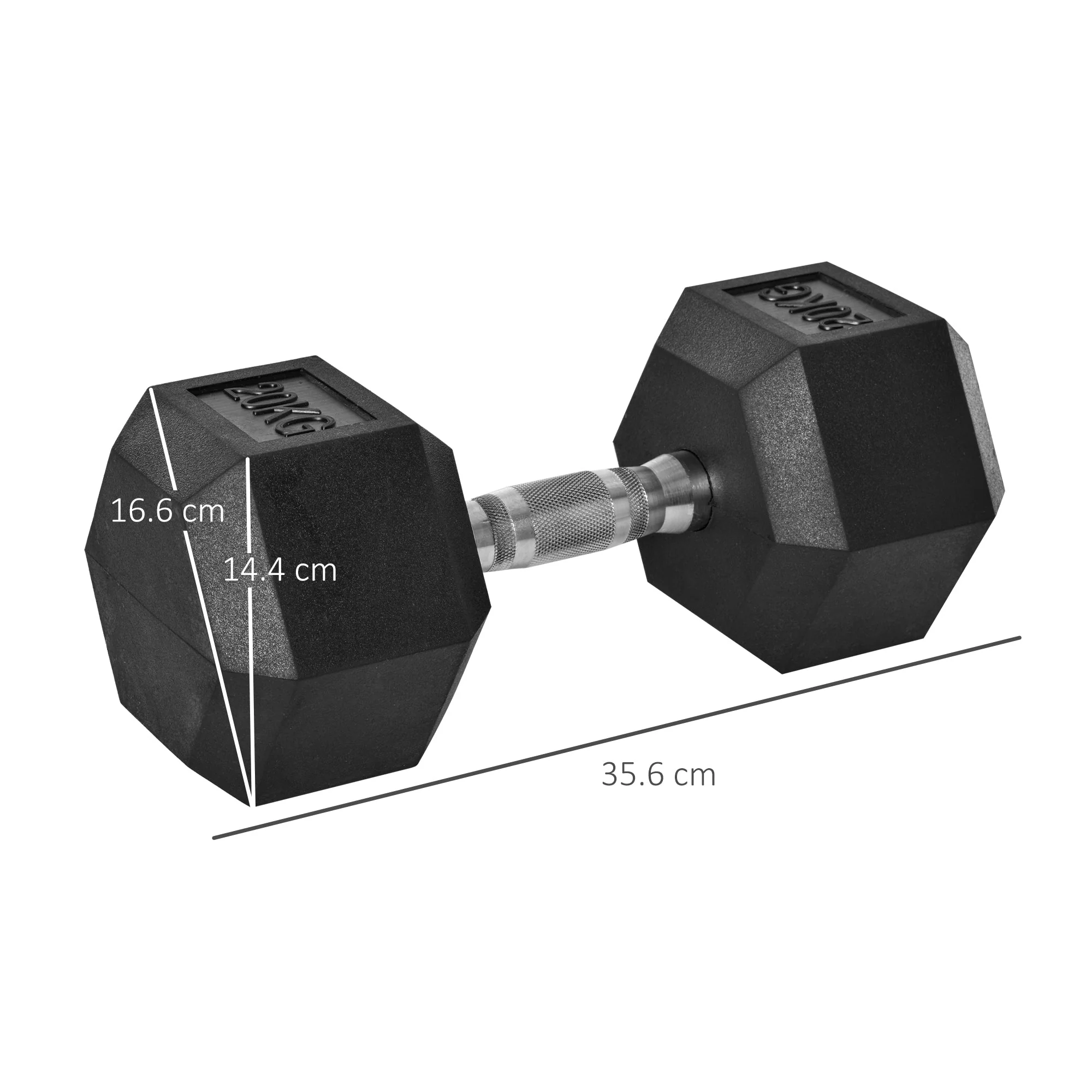Homcom 20KG Single Rubber Hex Dumbbell Portable Hand Weights Dumbbell Home Gym - Image 2
