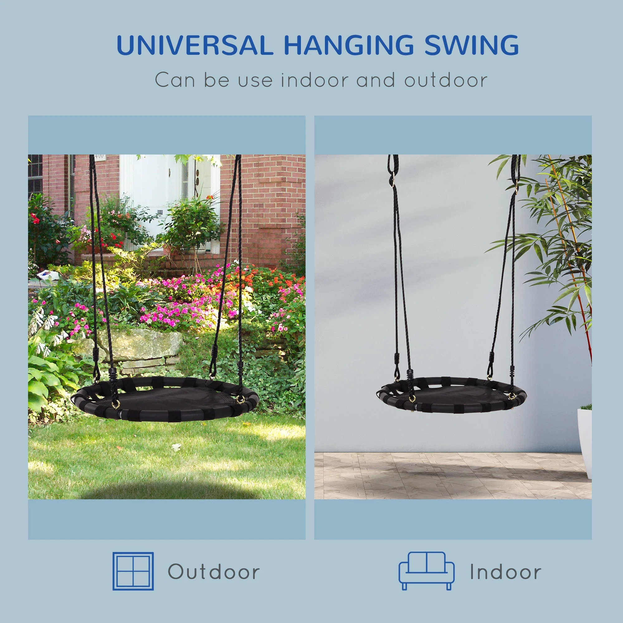 Homcom 23.5 Inch/ 60 cm Kids Nest Swing Seat Round Hanging Tree Metal Frame Backyard Playground Outdoor Garden Backyard Play Toy Black - Image 6