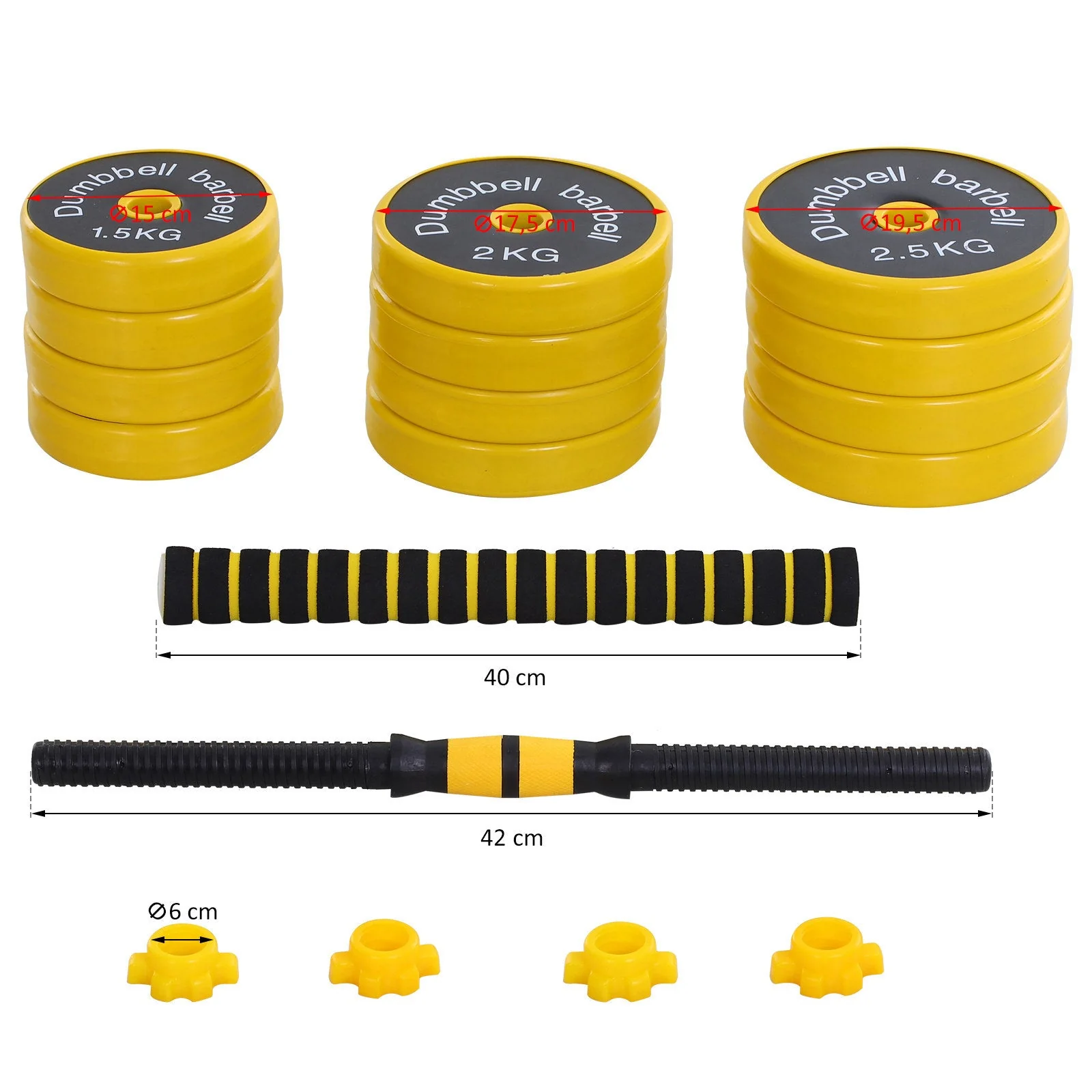 Homcom 25KG Dumbbell & Barbell Adjustable Set Plate Bar Clamp Rod Home Gym Sports Area Exercise Ergonomic - Image 3