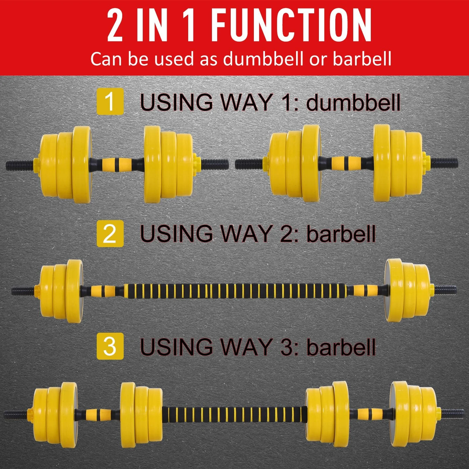 Homcom 25KG Dumbbell & Barbell Adjustable Set Plate Bar Clamp Rod Home Gym Sports Area Exercise Ergonomic - Image 4