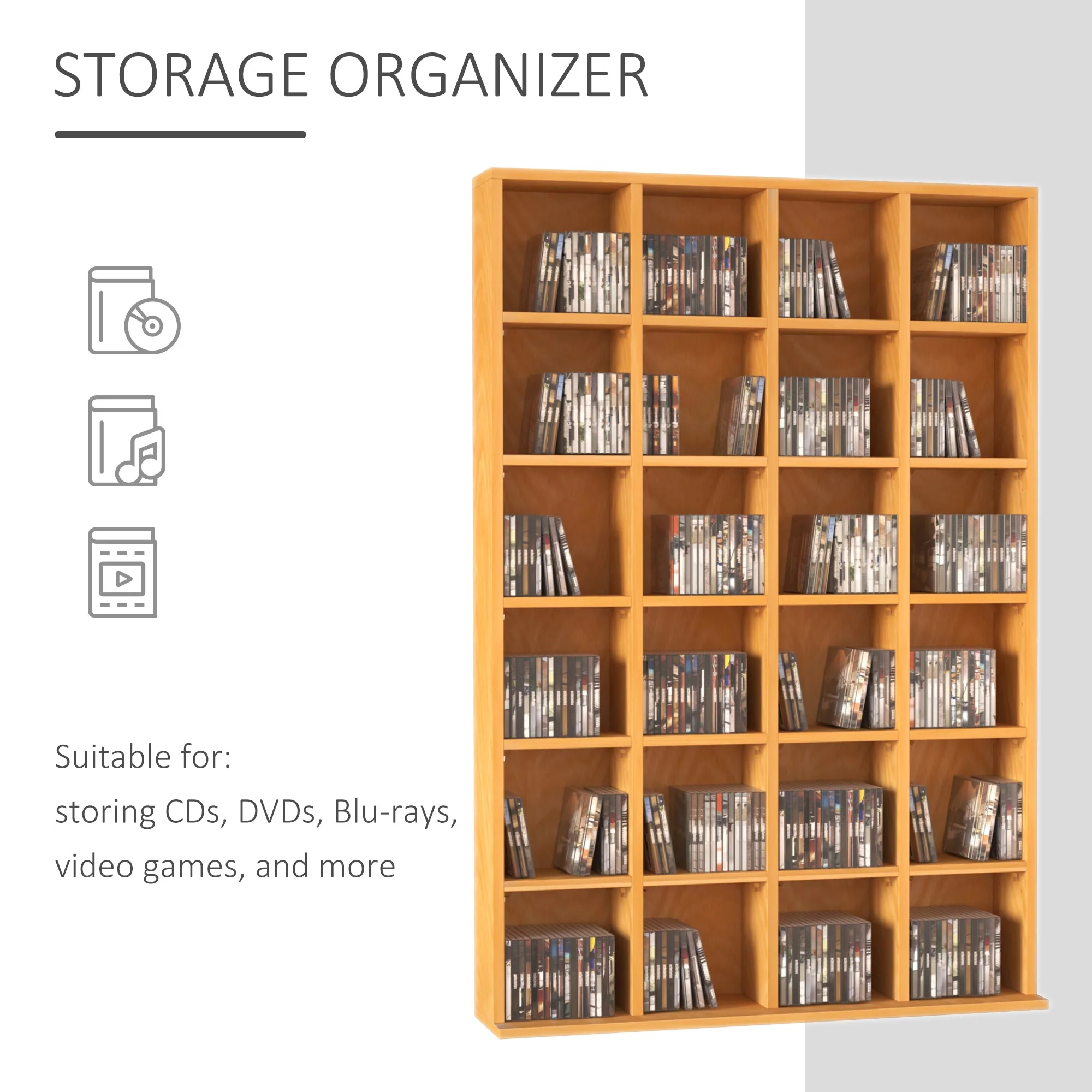 Homcom 26-Section Multimedia Shelving Unit With Adjustable Shelves - Brown - Image 4