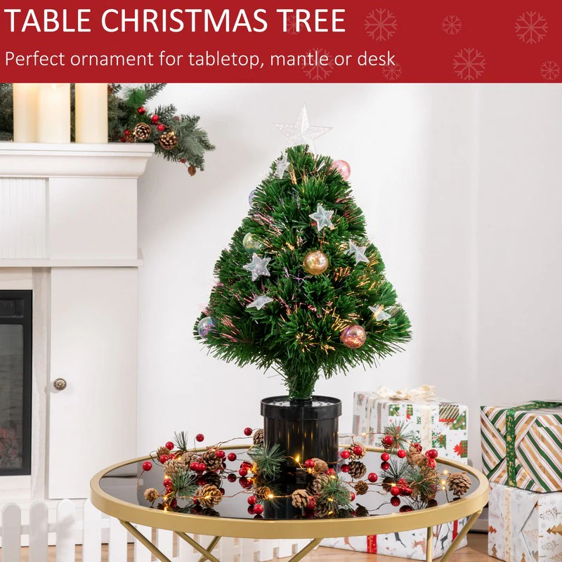 Homcom 2FT Pre-Lit Artificial Christmas Tree Tabletop Multicoloured Fibre Optic Xmas Decoration with LED Lights Green - Image 5