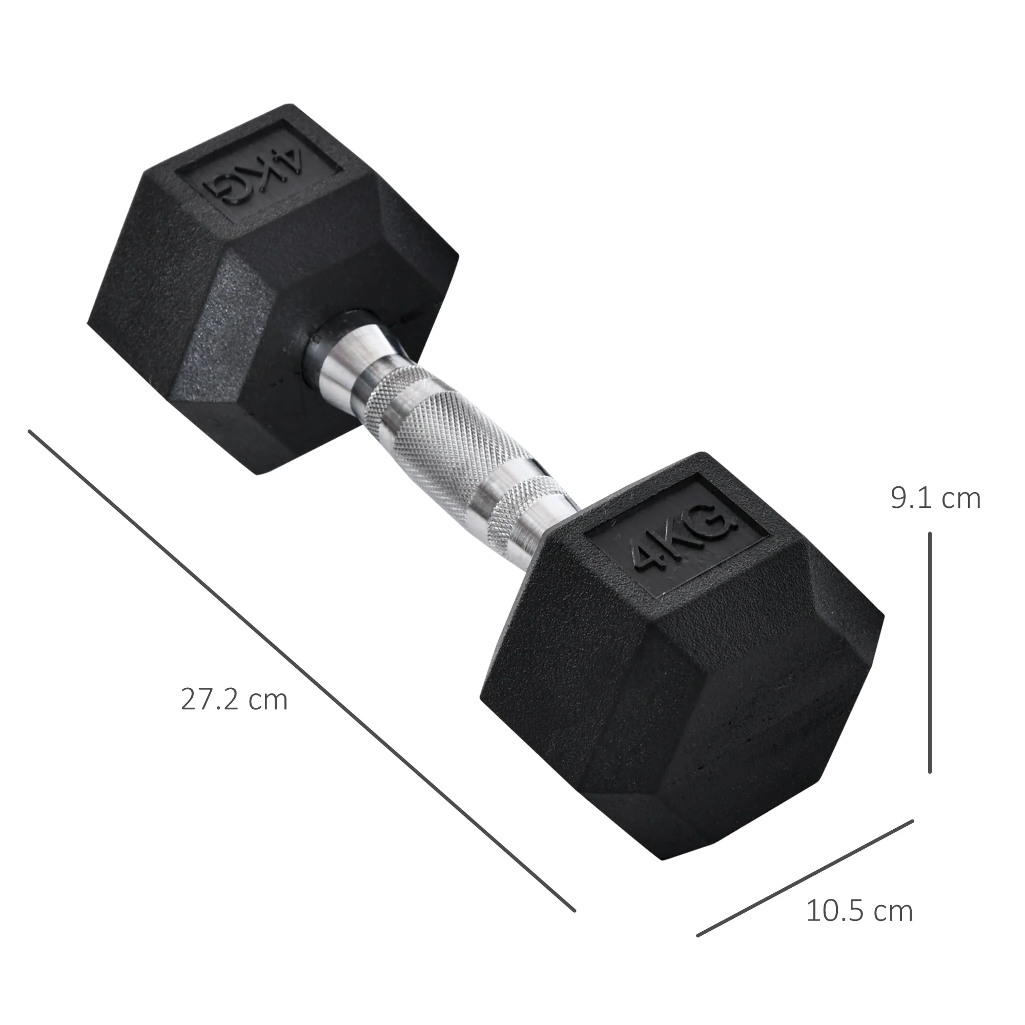 Homcom 2x4kg Rubber Dumbbell Sports Hex Weights Sets Home Gym Fitness Hexagonal Dumbbells Kit Weight Lifting Exercise - Image 3
