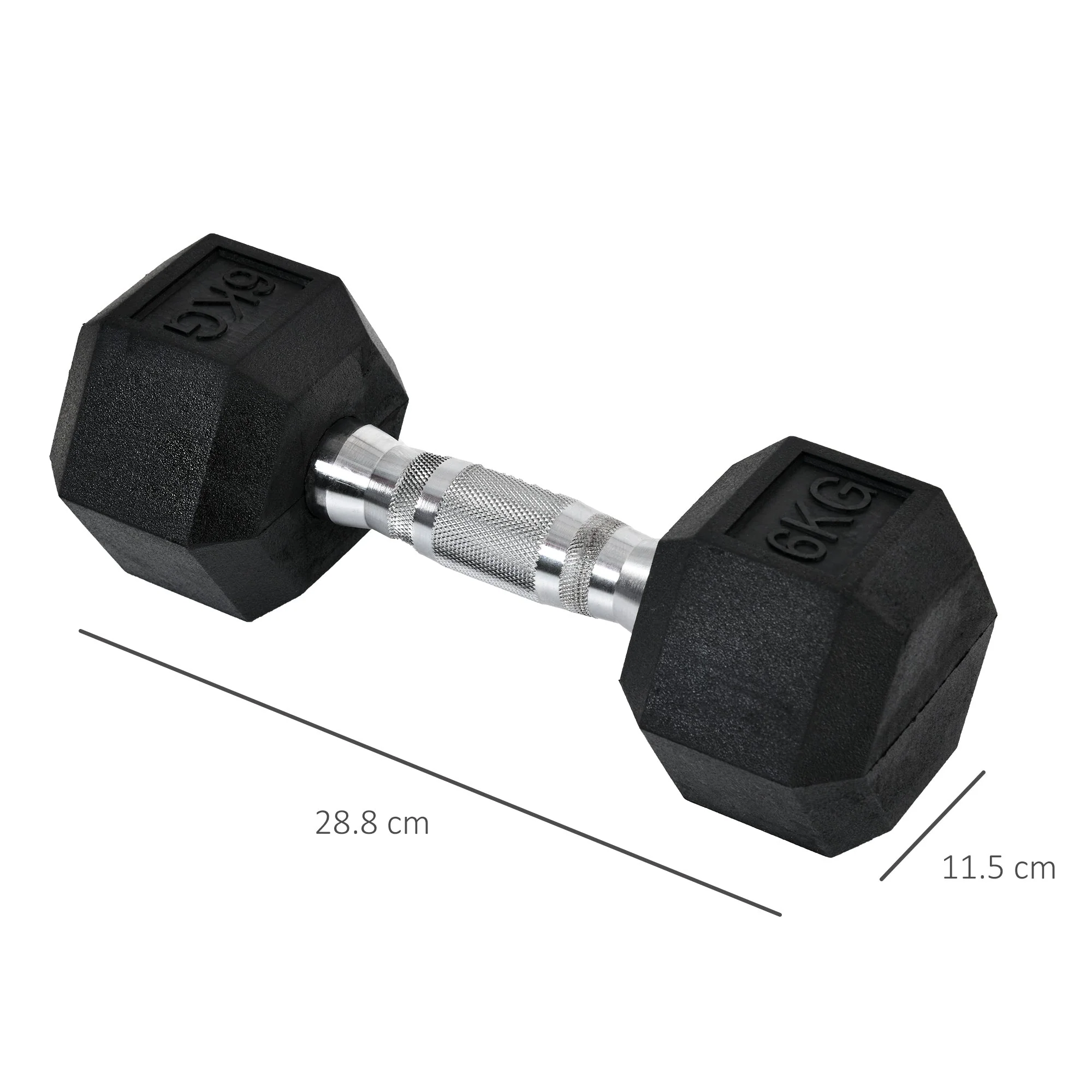 Homcom 2x6kg Hex Dumbbells Set Rubber Dumbbells Weight Lifting Equipment Fitness Home Gym - Image 3