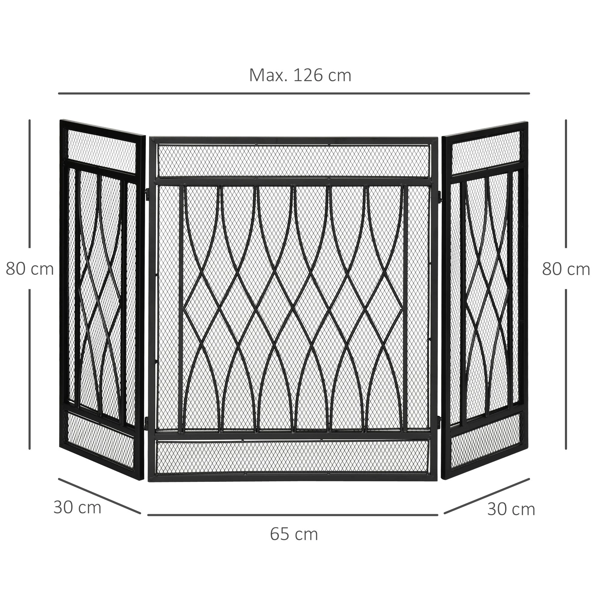 Homcom 3-Panel Folding Fireplace Screen Home Metal Mesh Fire Spark Guard 126L X 3W X 80H cm-Black - Image 3