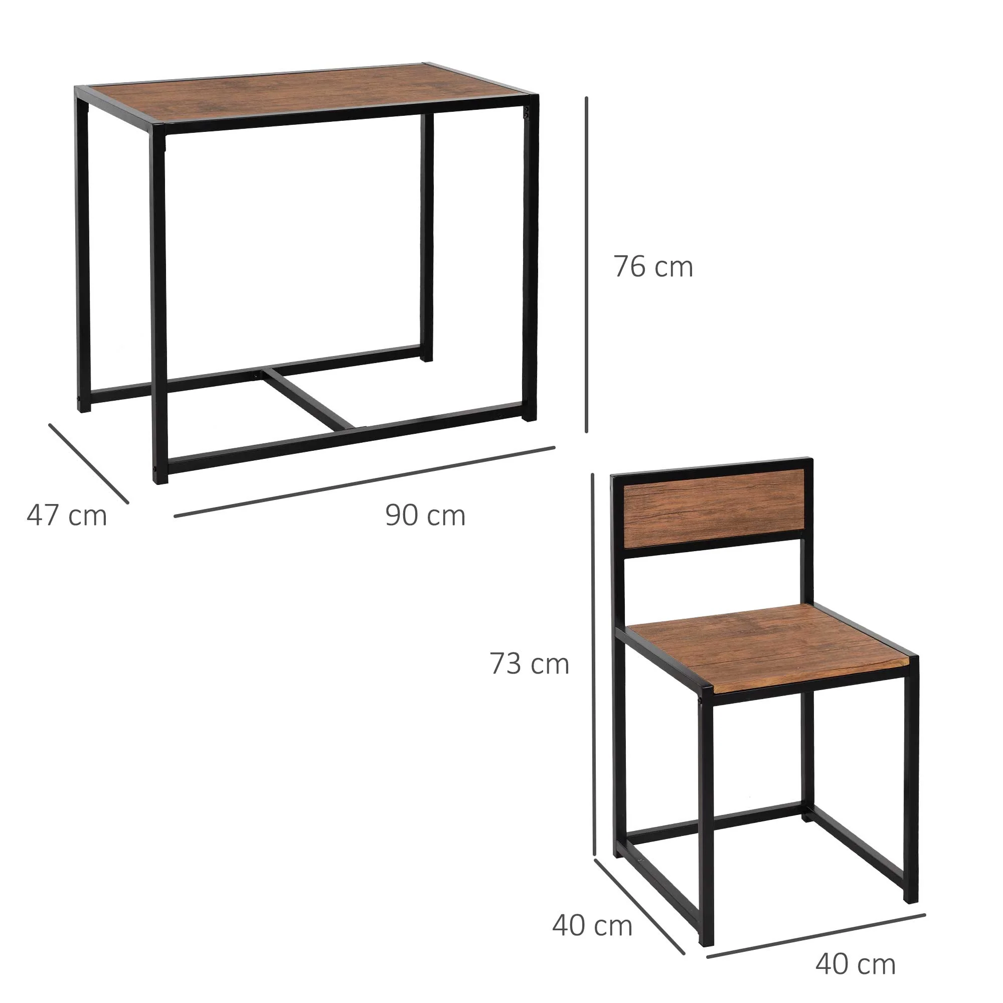 Homcom 3 Pcs Table Stool Set Industrial Design W/ Steel Frame Medium-Density Fibreboard Panels Living Room Bar Modern Furniture - Image 3