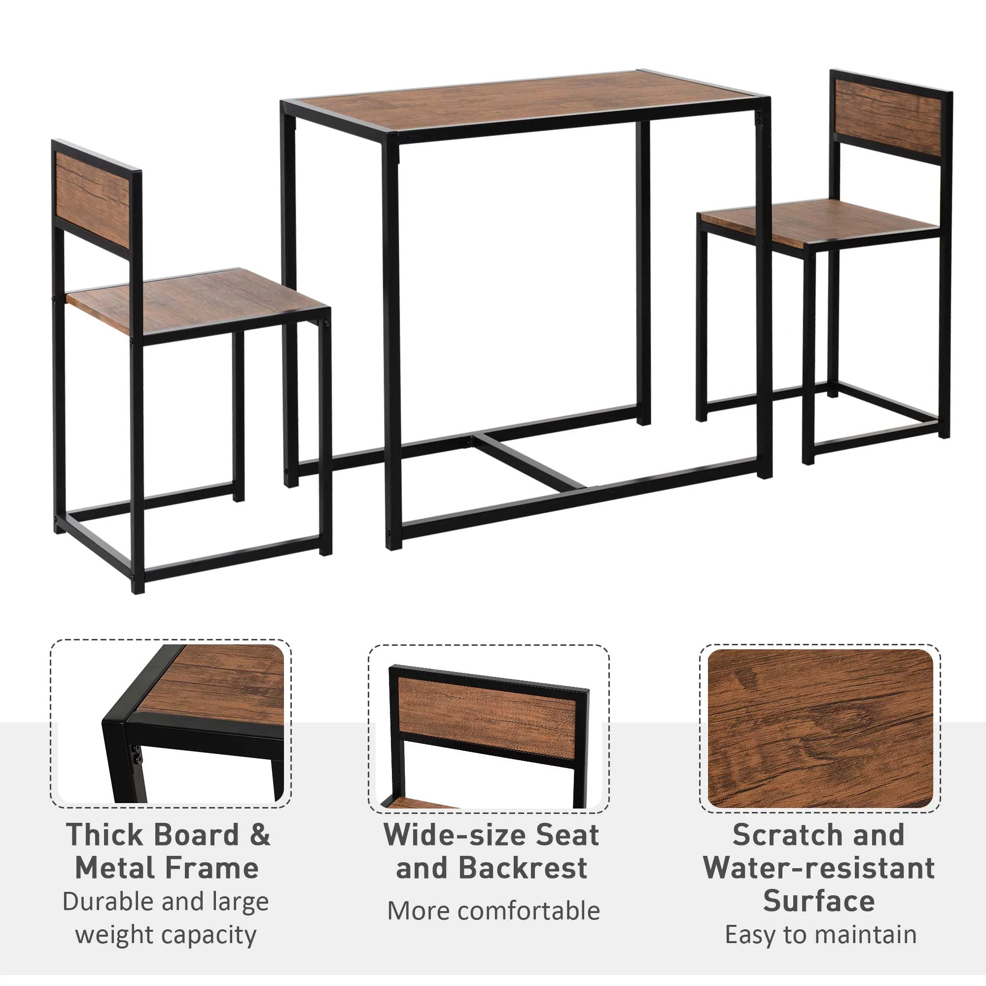Homcom 3 Pcs Table Stool Set Industrial Design W/ Steel Frame Medium-Density Fibreboard Panels Living Room Bar Modern Furniture - Image 4